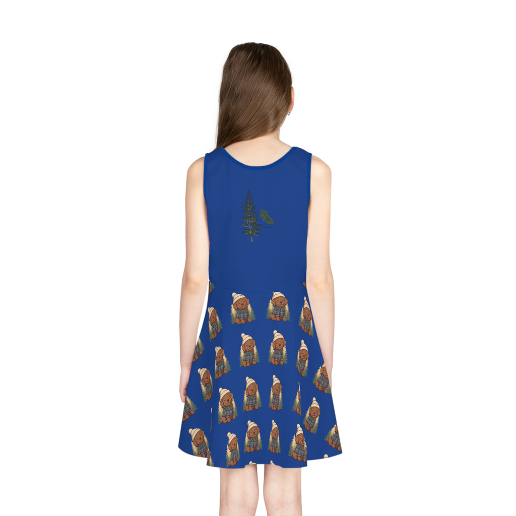 Girls' Sundress — Cozy puppy in Knit Hat All-Over Print
