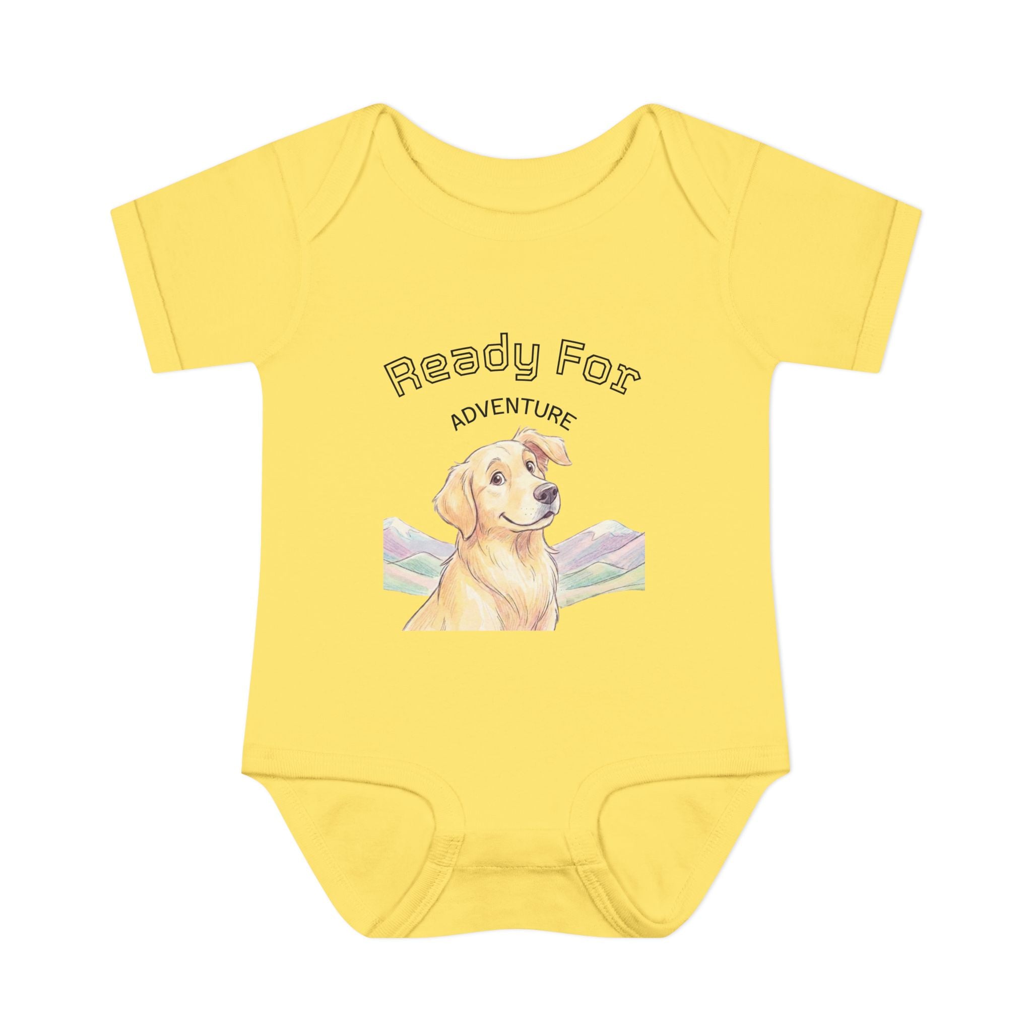 Ready for Adventure Baby Bodysuit — Golden Retriever Puppy Graphic Infant Onesie