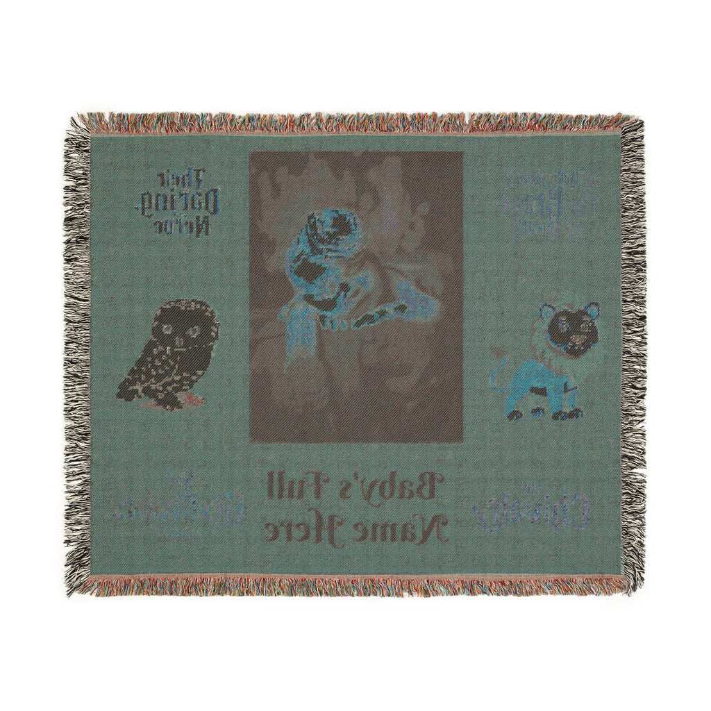 Personalized Woven Blanket — Custom Name and photo, Cozy Nursery Keepsake with Gryffindor Motifs