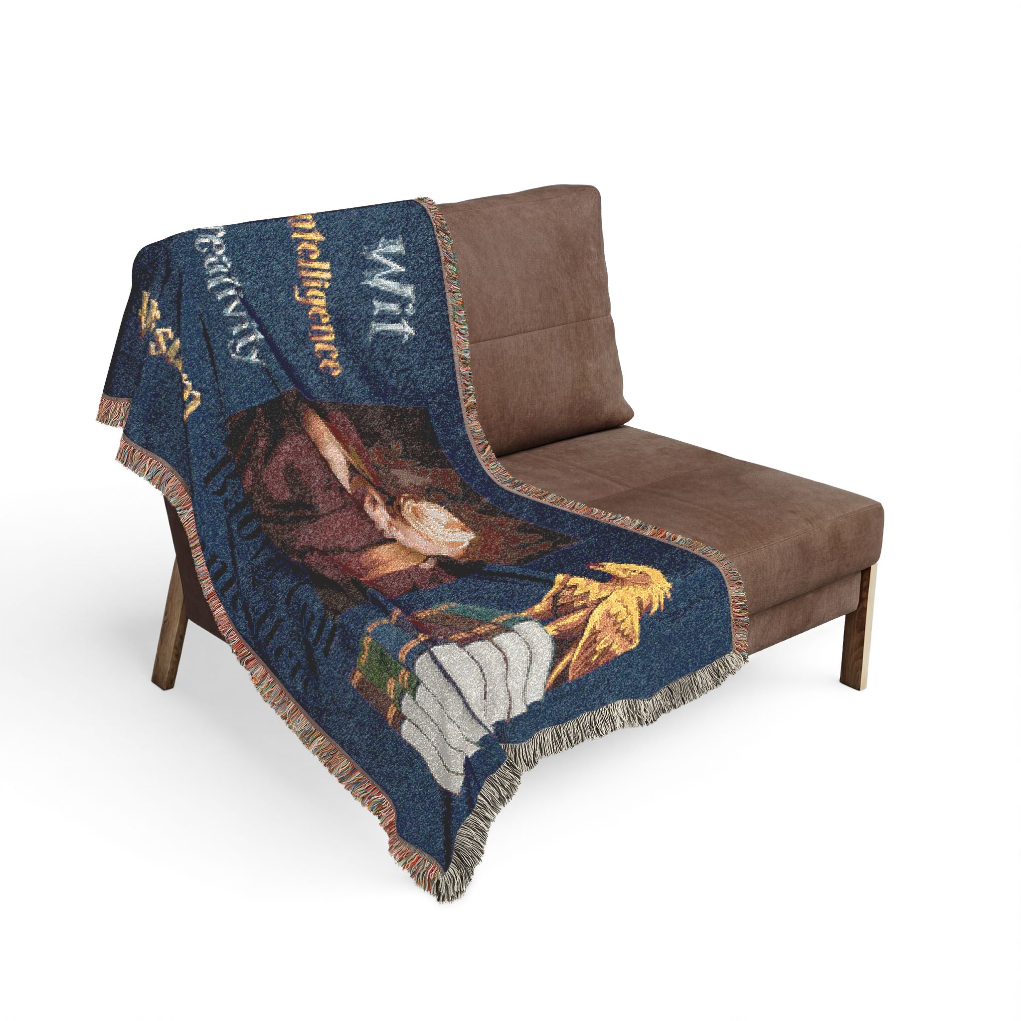 Woven Blanket - 'Wit Intelligence Creativity Wisdom' Library Raven Throw - customize photo and name