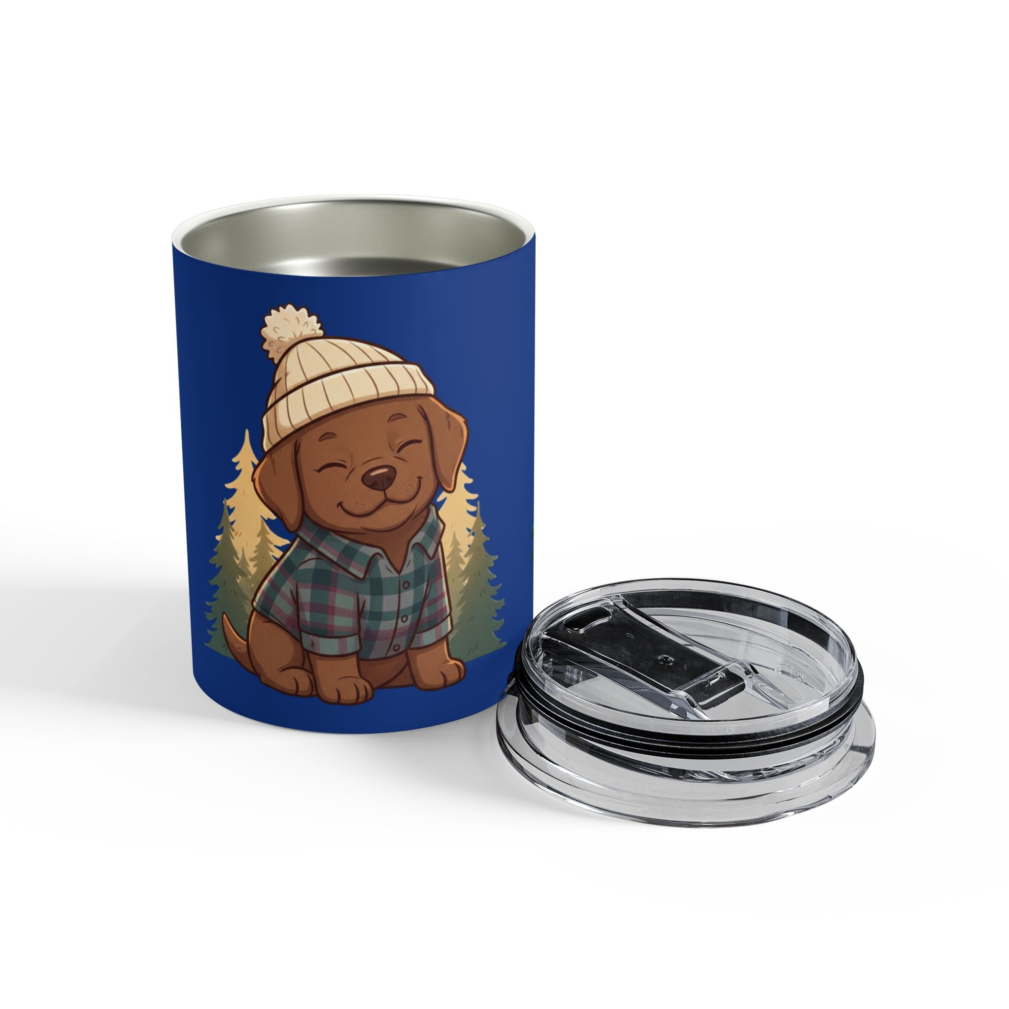10oz Cute Puppy Camp Tumbler - Woodland Dog Travel Cup with Beanie Design