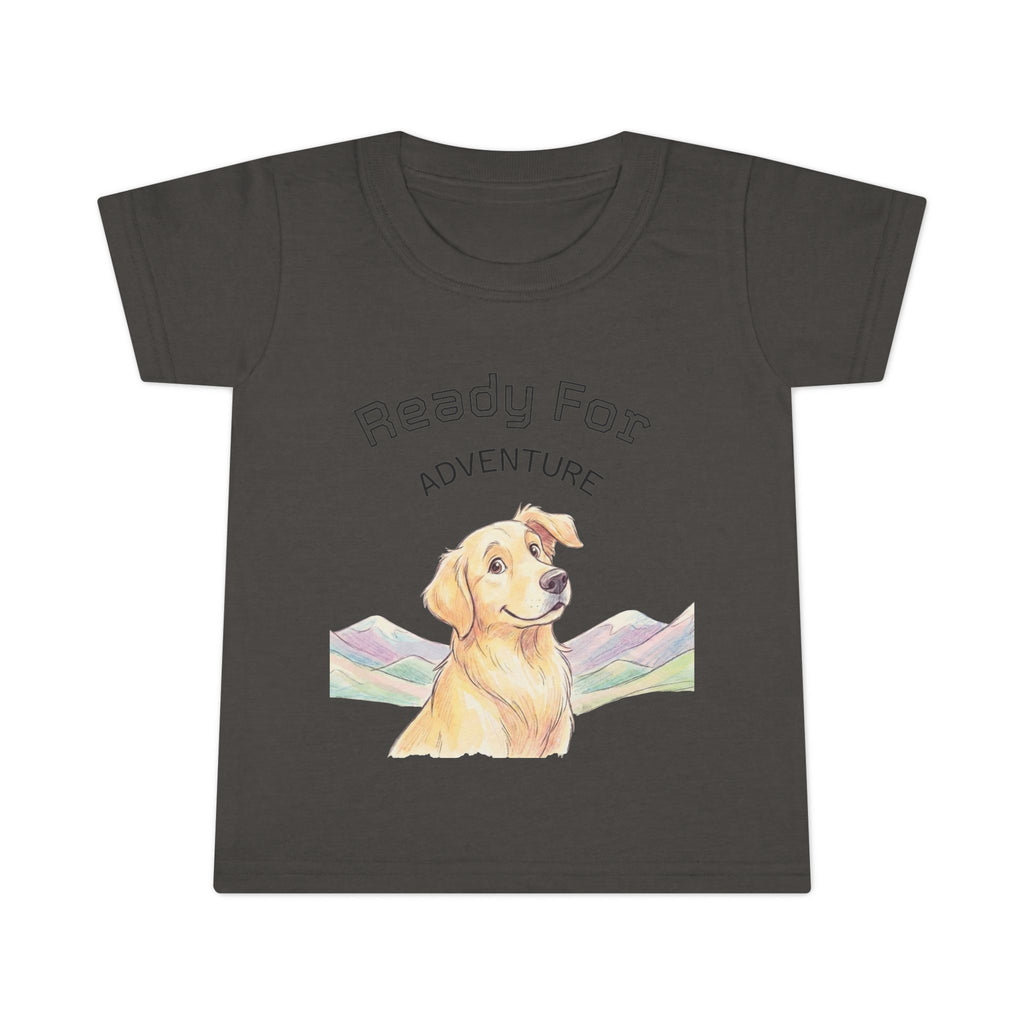Toddler T-Shirt — Happy Yellow Labrador Puppy with Pastel Mountains