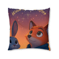 Wish Upon a Star Tufted Floor Pillow — Cute Fox & Bunny Night Sky Kids Decor