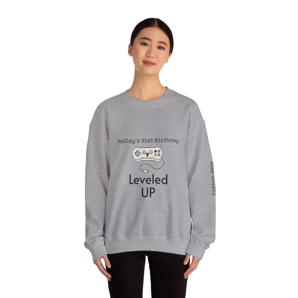 Leveled Up Gamer Crewneck Sweatshirt — Personalized "Leveled UP" Birthday Design