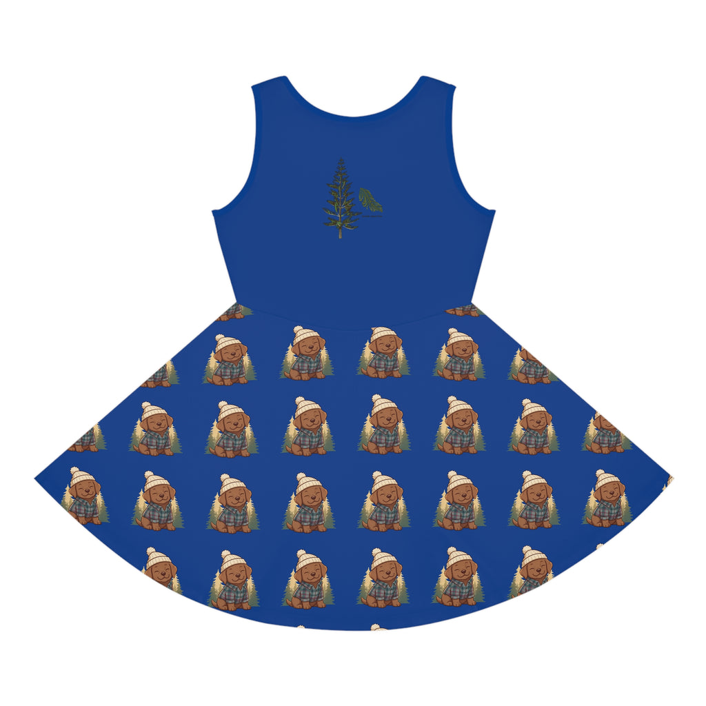 Girls' Sundress — Cozy puppy in Knit Hat All-Over Print