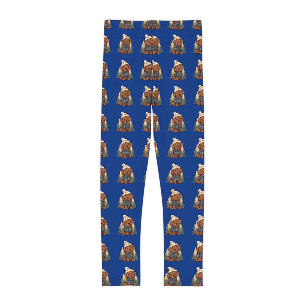 Kids PNW puppy Pattern Leggings – Blue Woodland Animal Print cozy