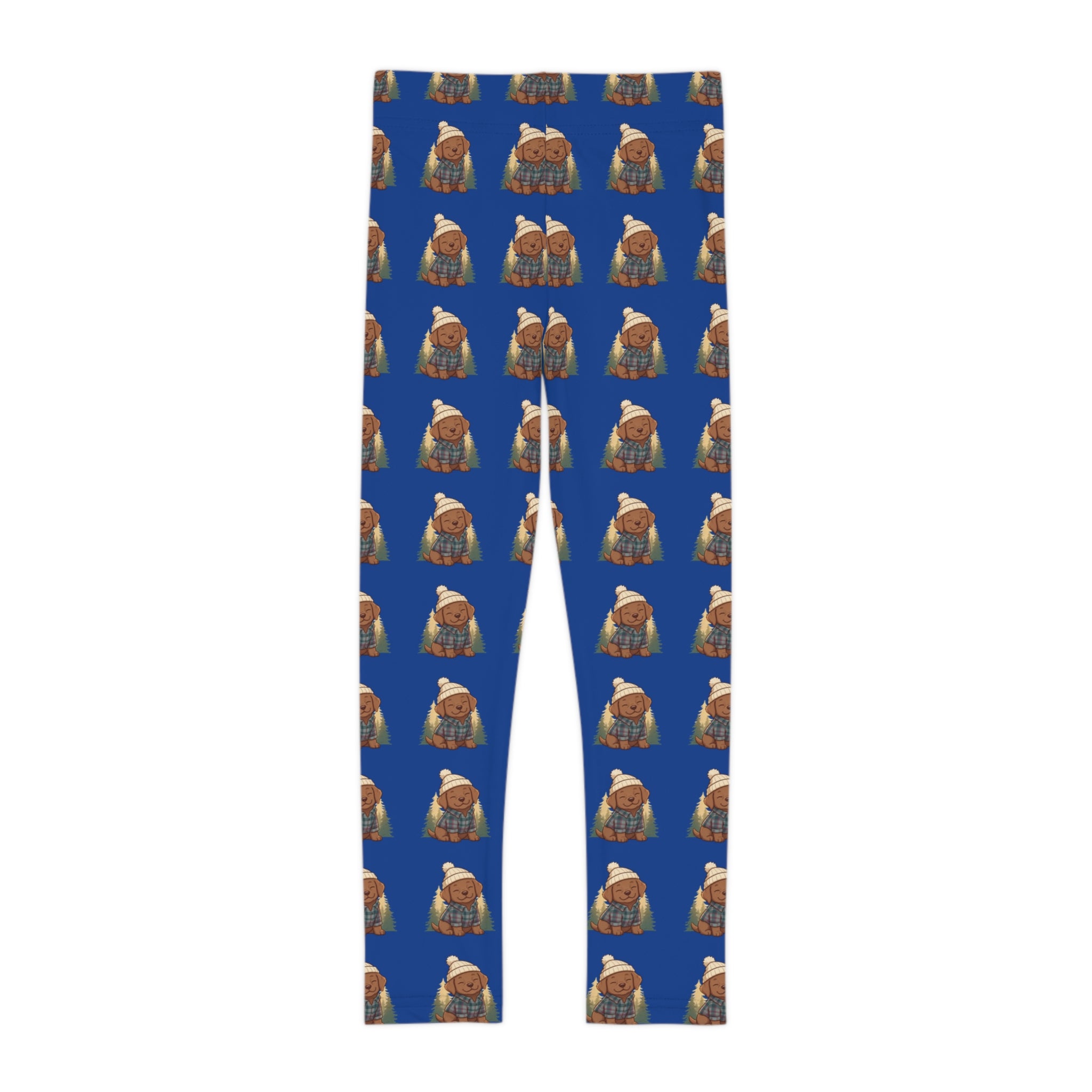 Kids PNW puppy Pattern Leggings – Blue Woodland Animal Print cozy