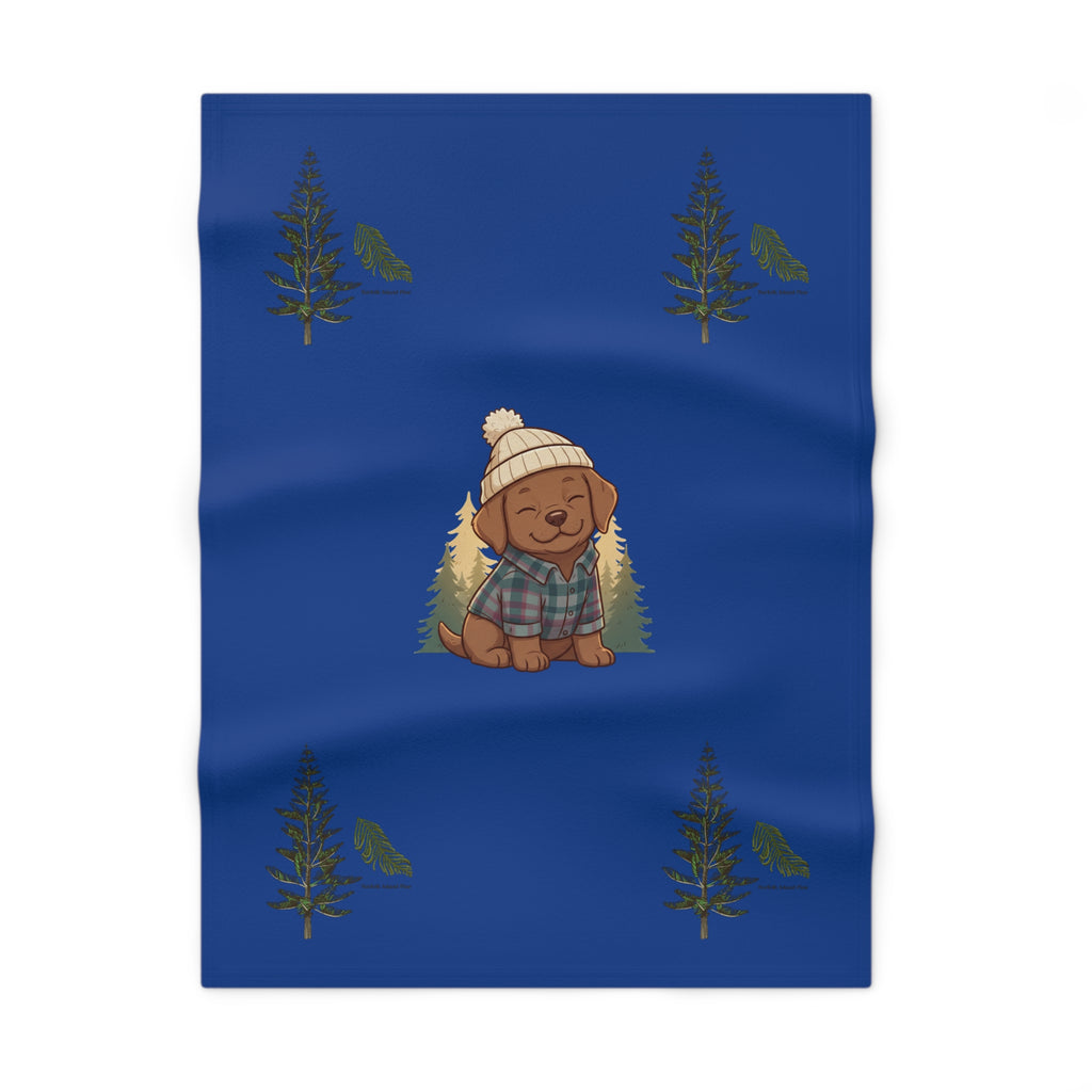 Woodland Puppy Fleece Baby Blanket — Cozy Camping PNW Design
