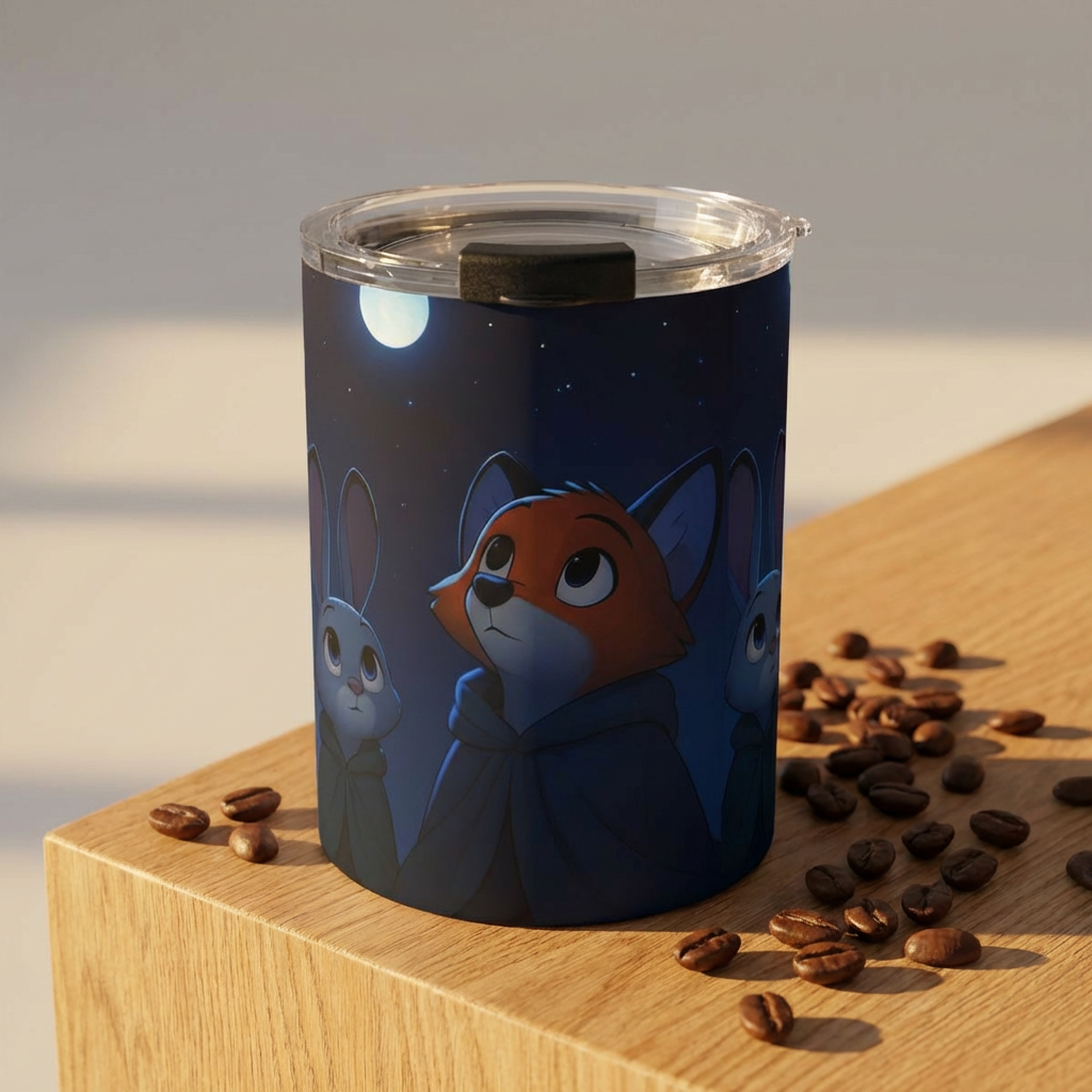 Night Sky Fox 10oz Insulated Tumbler — Cute Fox & Star Design
