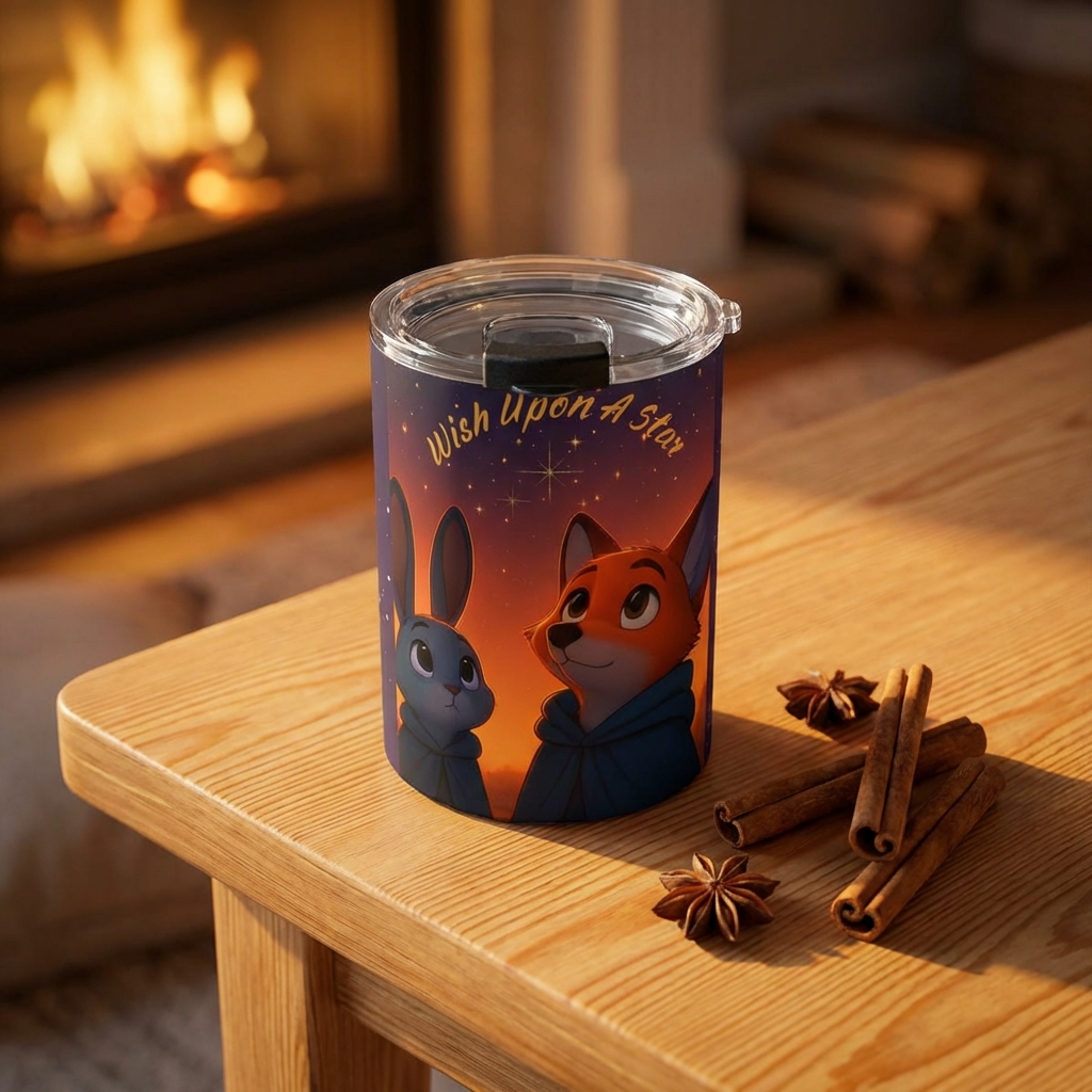 Wish Upon a Star 10oz Tumbler — Cute Fox & Bunny Night Sky Travel Mug