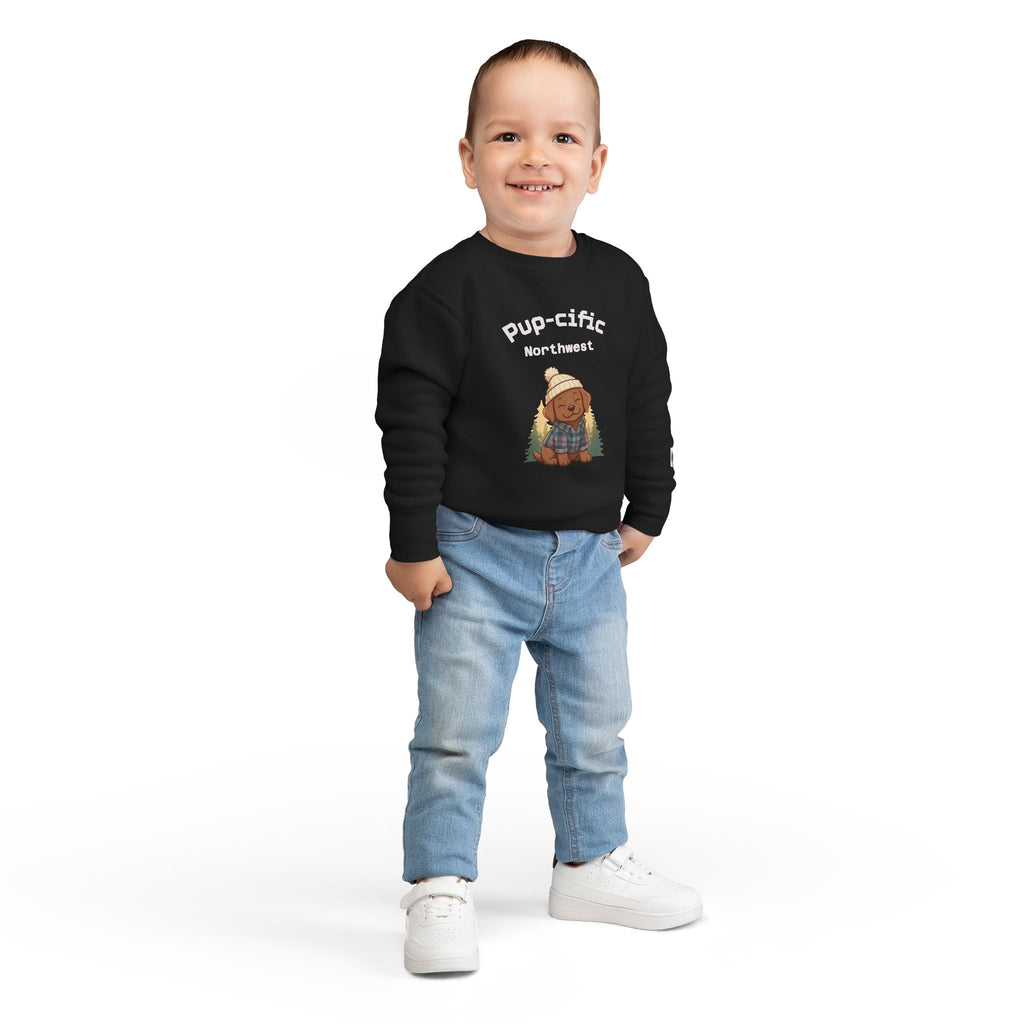 Pup-cific Northwest Toddler Sweatshirt — Cute Cozy Puppy Graphic