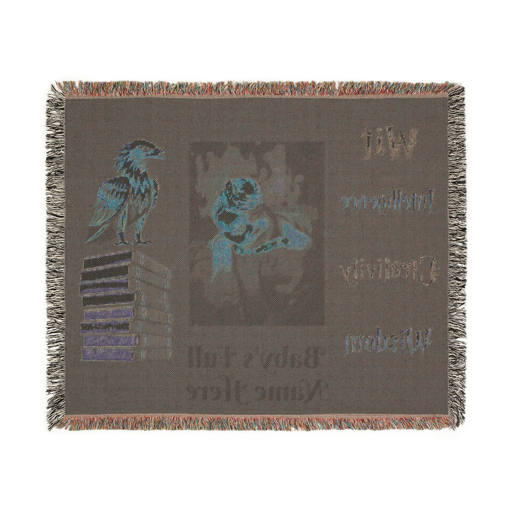 Woven Blanket - 'Wit Intelligence Creativity Wisdom' Library Raven Throw - customize photo and name