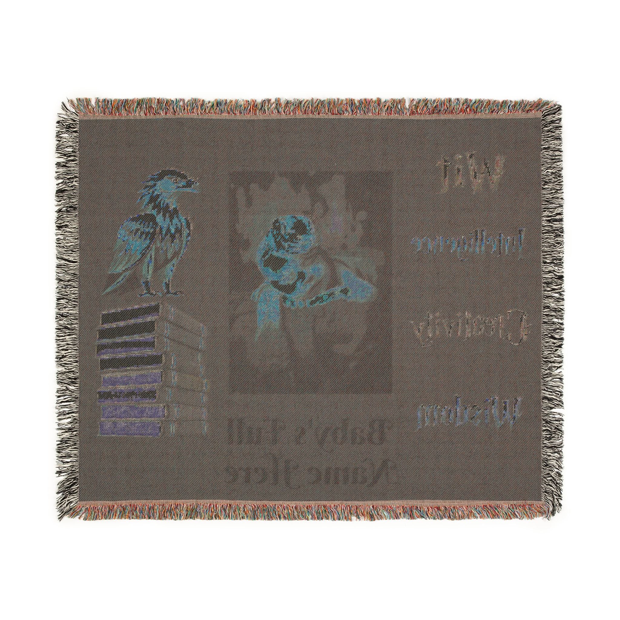 Woven Blanket - 'Wit Intelligence Creativity Wisdom' Library Raven Throw - customize photo and name