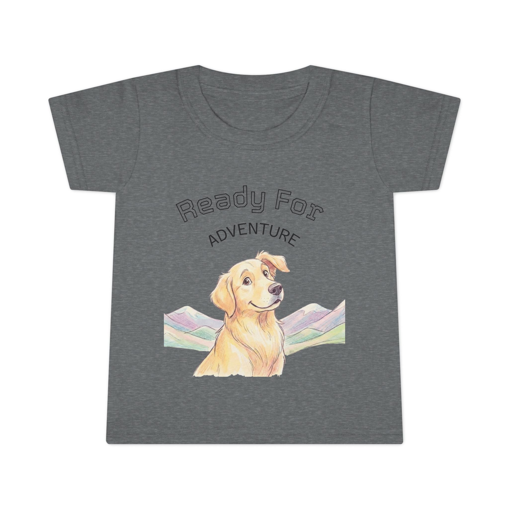 Toddler T-Shirt — Happy Yellow Labrador Puppy with Pastel Mountains