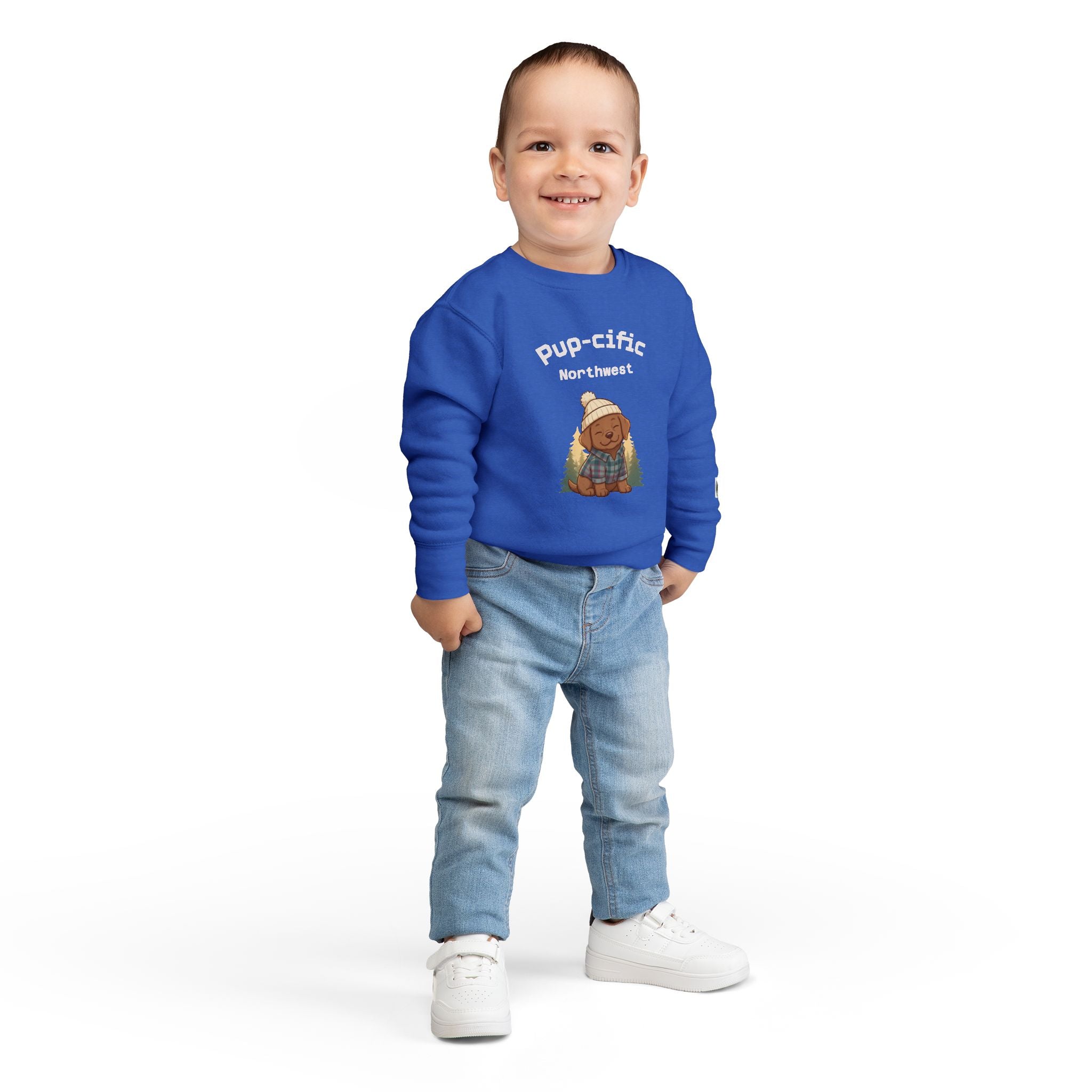 Pup-cific Northwest Toddler Sweatshirt — Cute Cozy Puppy Graphic
