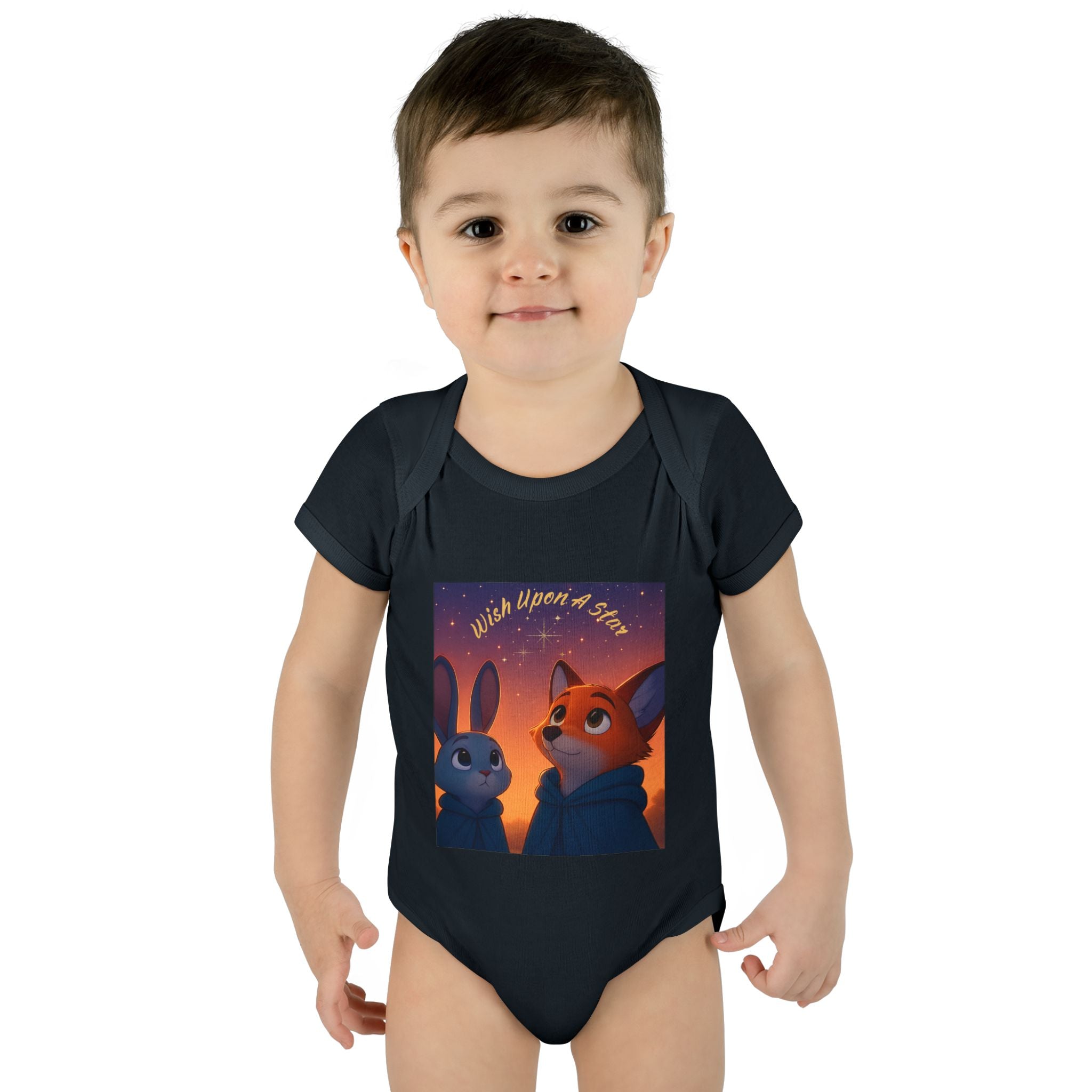 Baby Bodysuit - 'Wish Upon a Star' Fox & Bunny Night Sky Infant Onesie