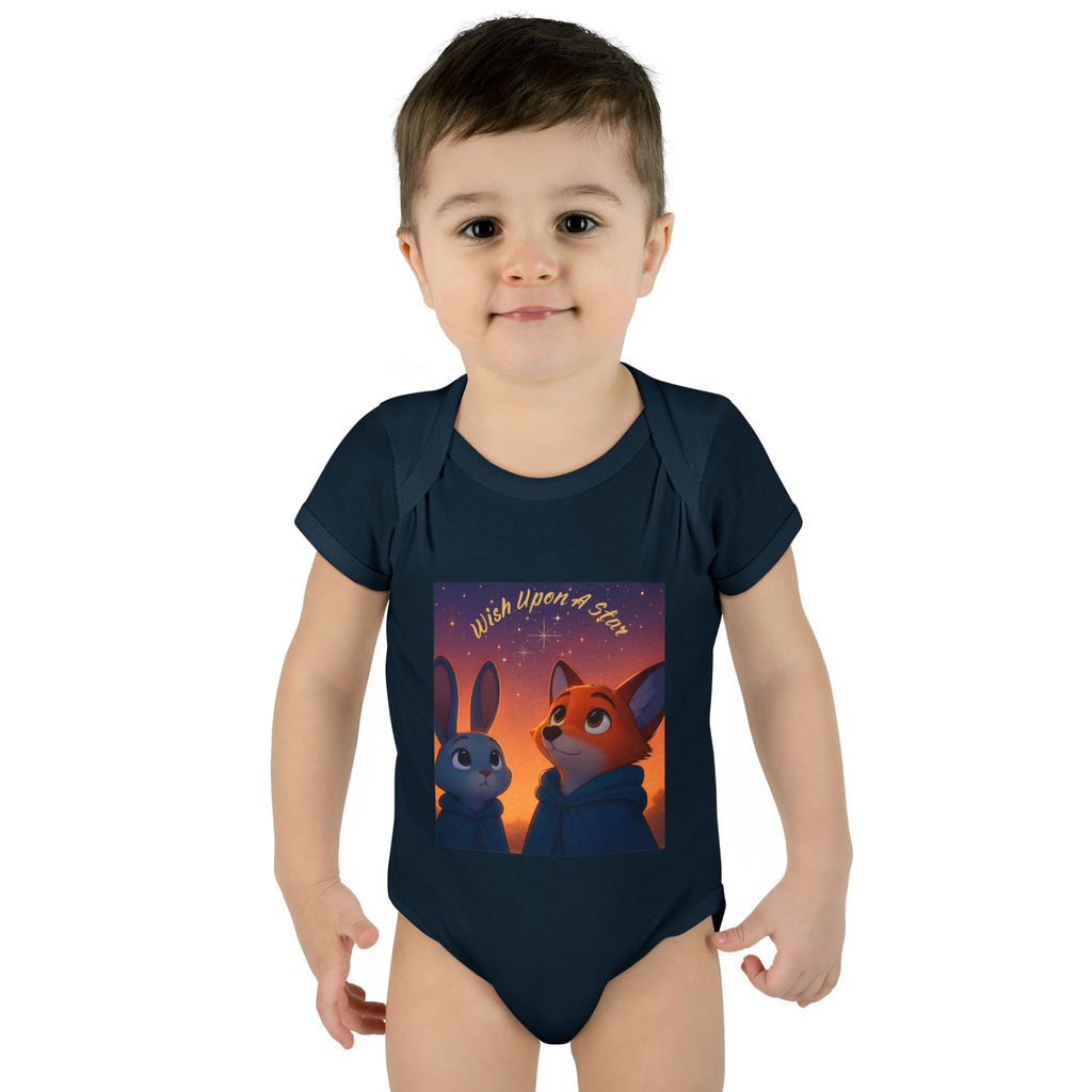 Baby Bodysuit - 'Wish Upon a Star' Fox & Bunny Night Sky Infant Onesie