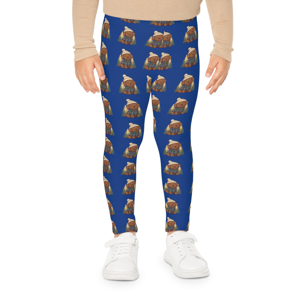 Kids PNW puppy Pattern Leggings – Blue Woodland Animal Print cozy