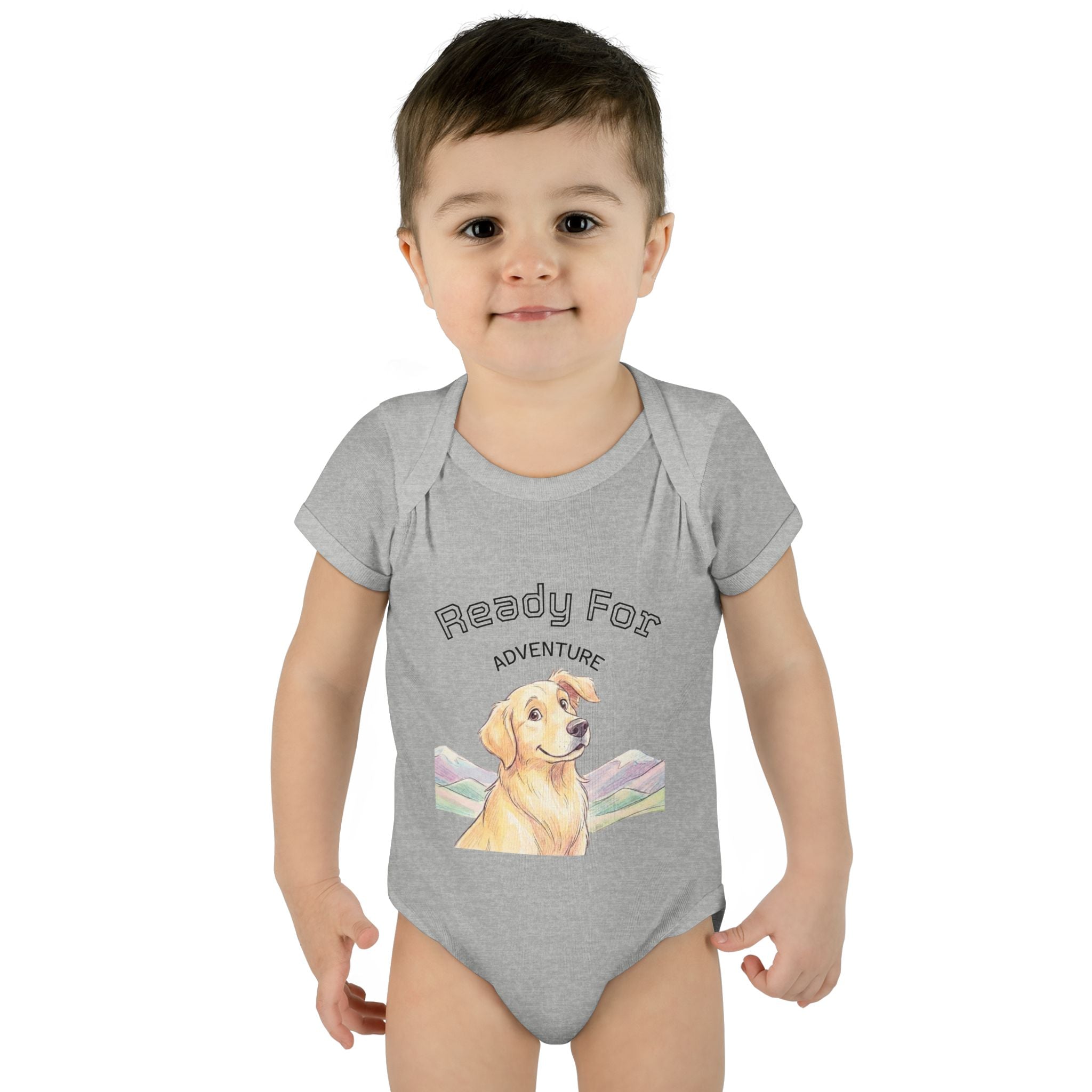 Ready for Adventure Baby Bodysuit — Golden Retriever Puppy Graphic Infant Onesie