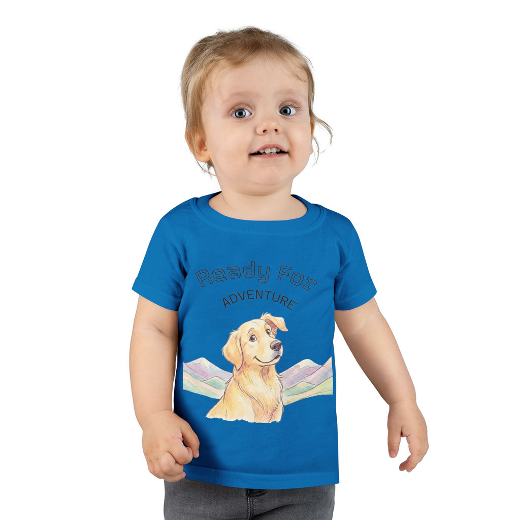 Toddler T-Shirt — Happy Yellow Labrador Puppy with Pastel Mountains