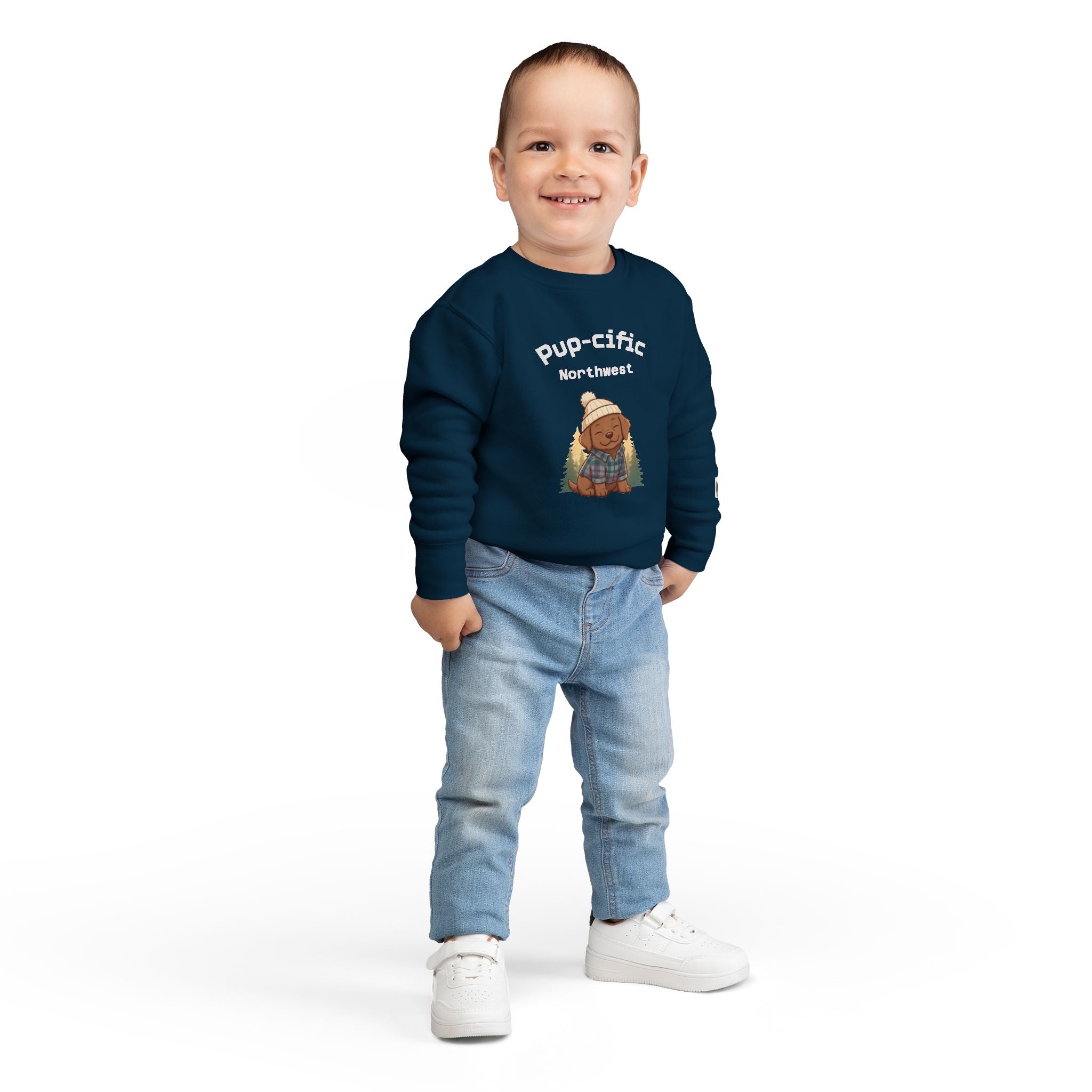 Pup-cific Northwest Toddler Sweatshirt — Cute Cozy Puppy Graphic