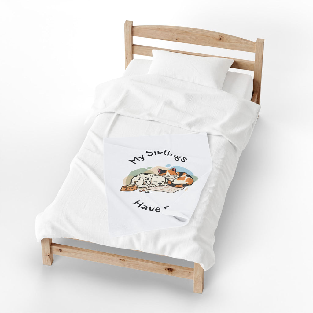 My Siblings Have Paws Velveteen Plush Blanket – Cute Dog & Cat Pet Lover Throw