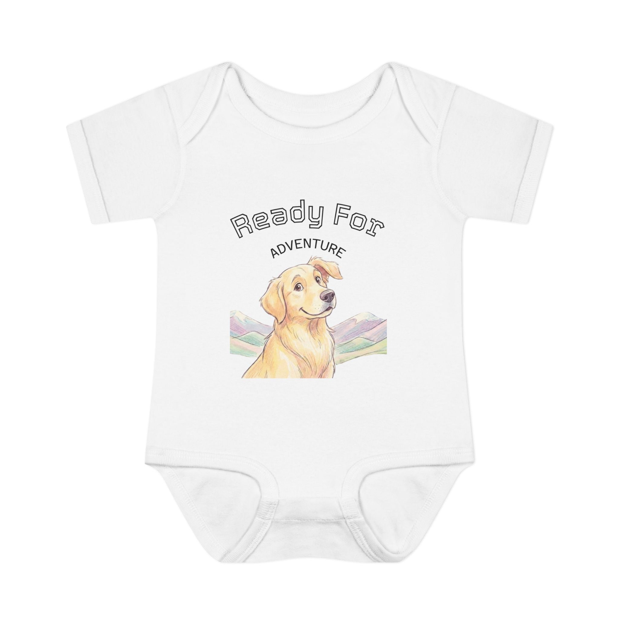 Ready for Adventure Baby Bodysuit — Golden Retriever Puppy Graphic Infant Onesie