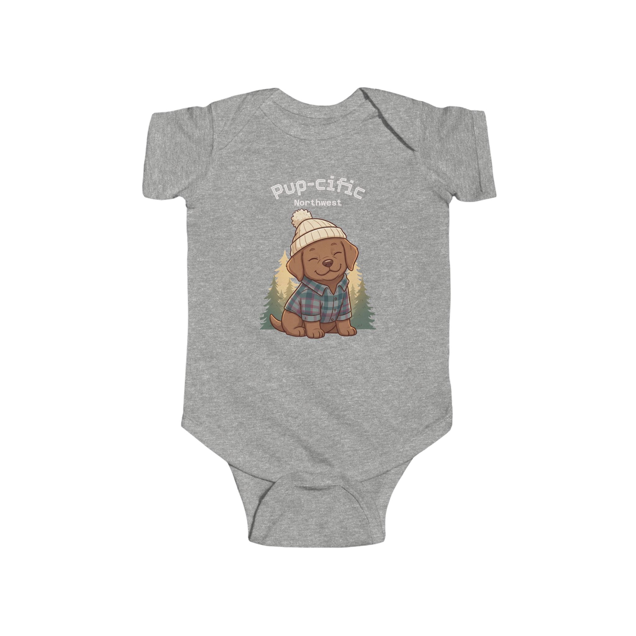 Cozy PNW Puppy Illustration Infant Bodysuit | Woodland Camping Tee