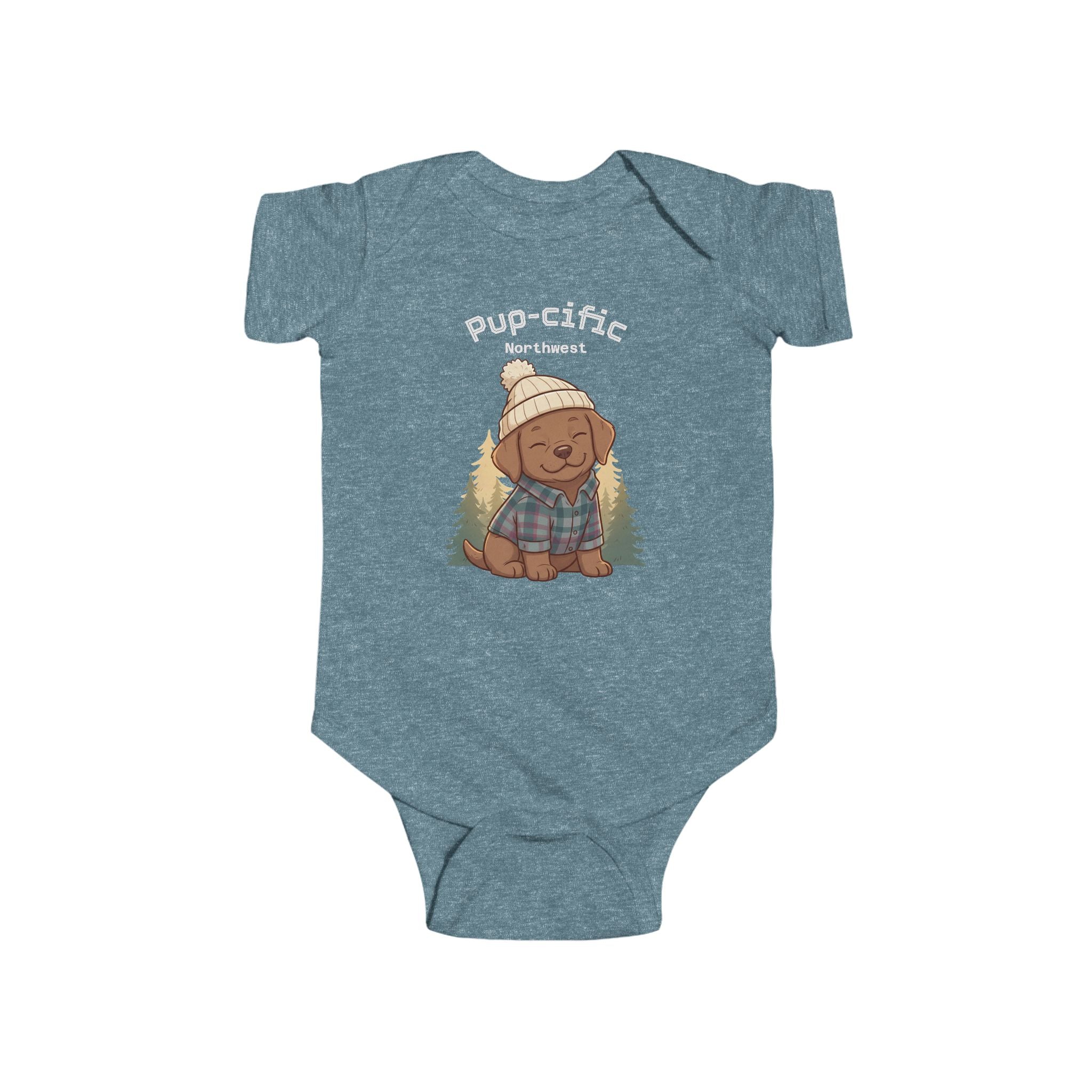 Cozy PNW Puppy Illustration Infant Bodysuit | Woodland Camping Tee
