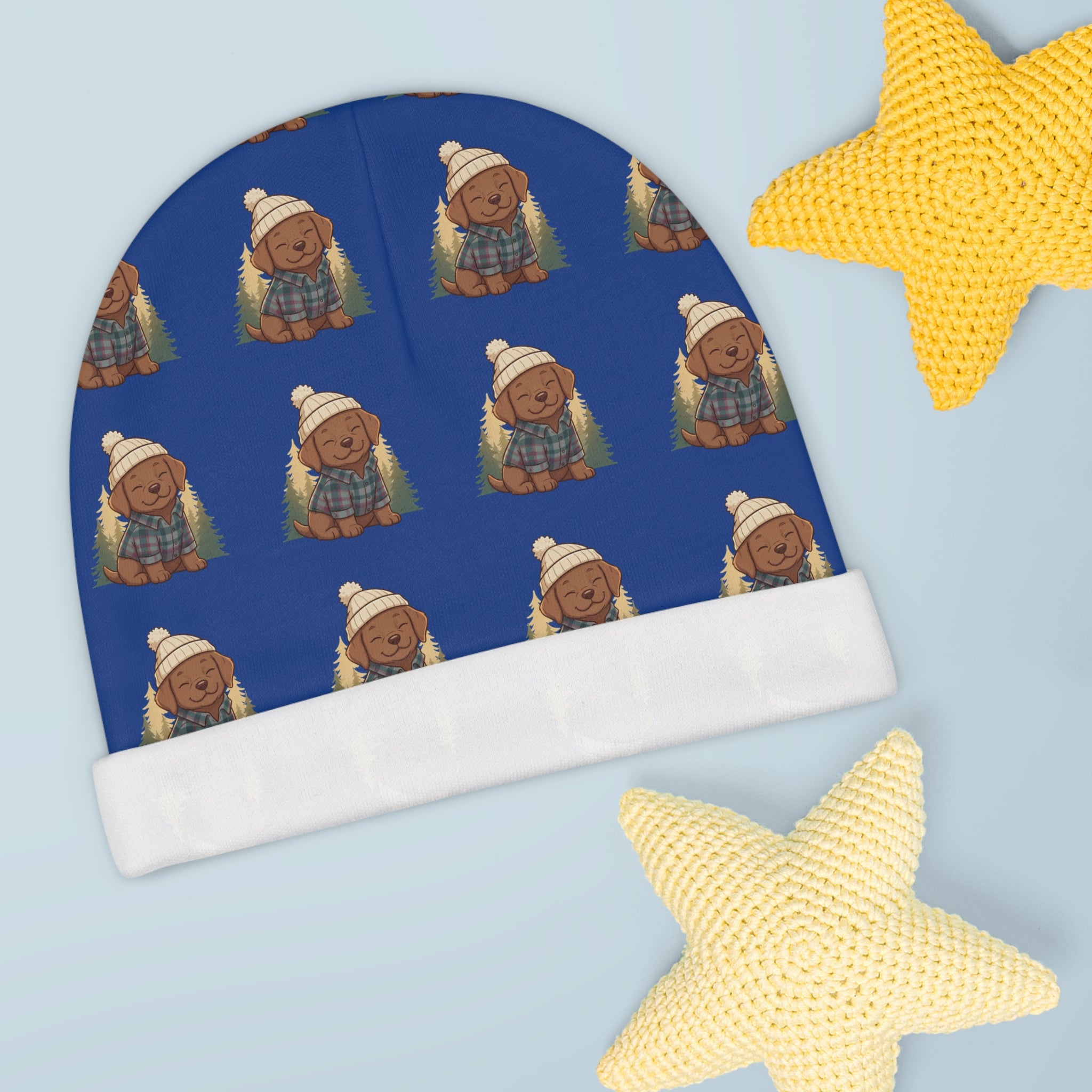 Cozy puppy Baby Beanie – Knit Hat with Woodland puppy Pattern