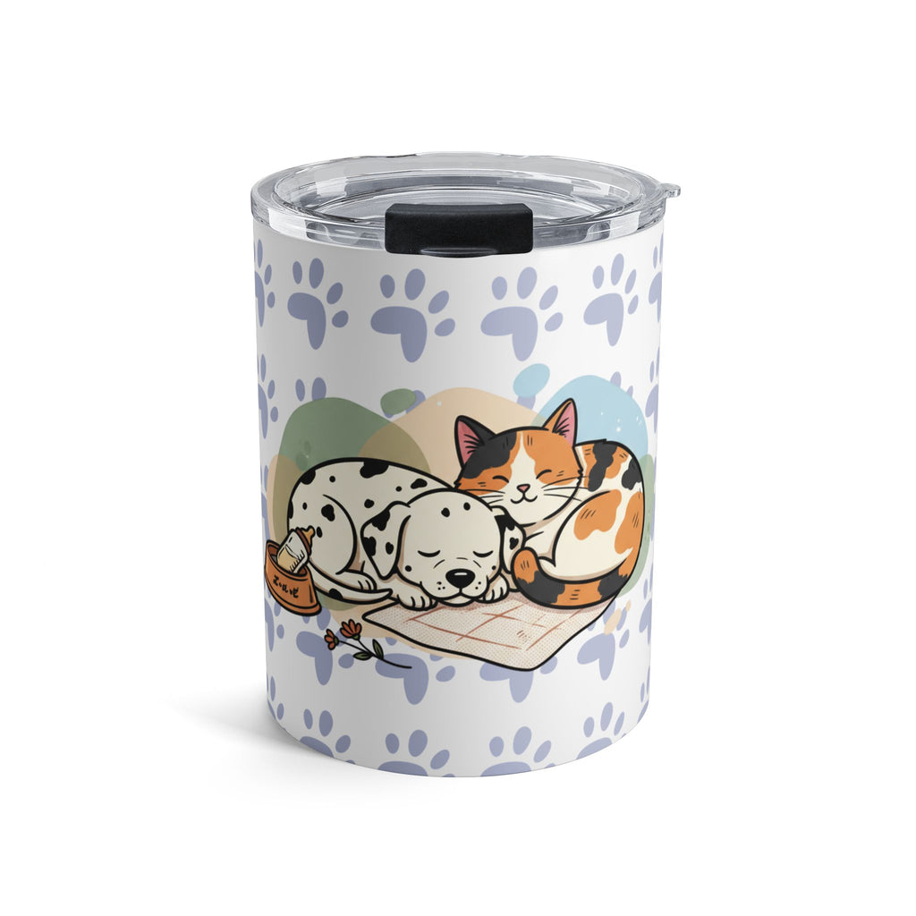 10oz Pet Paw Tumbler — Cute Sleeping Dog & Cat Design, Insulated Drink Cup for Pet Loving kids