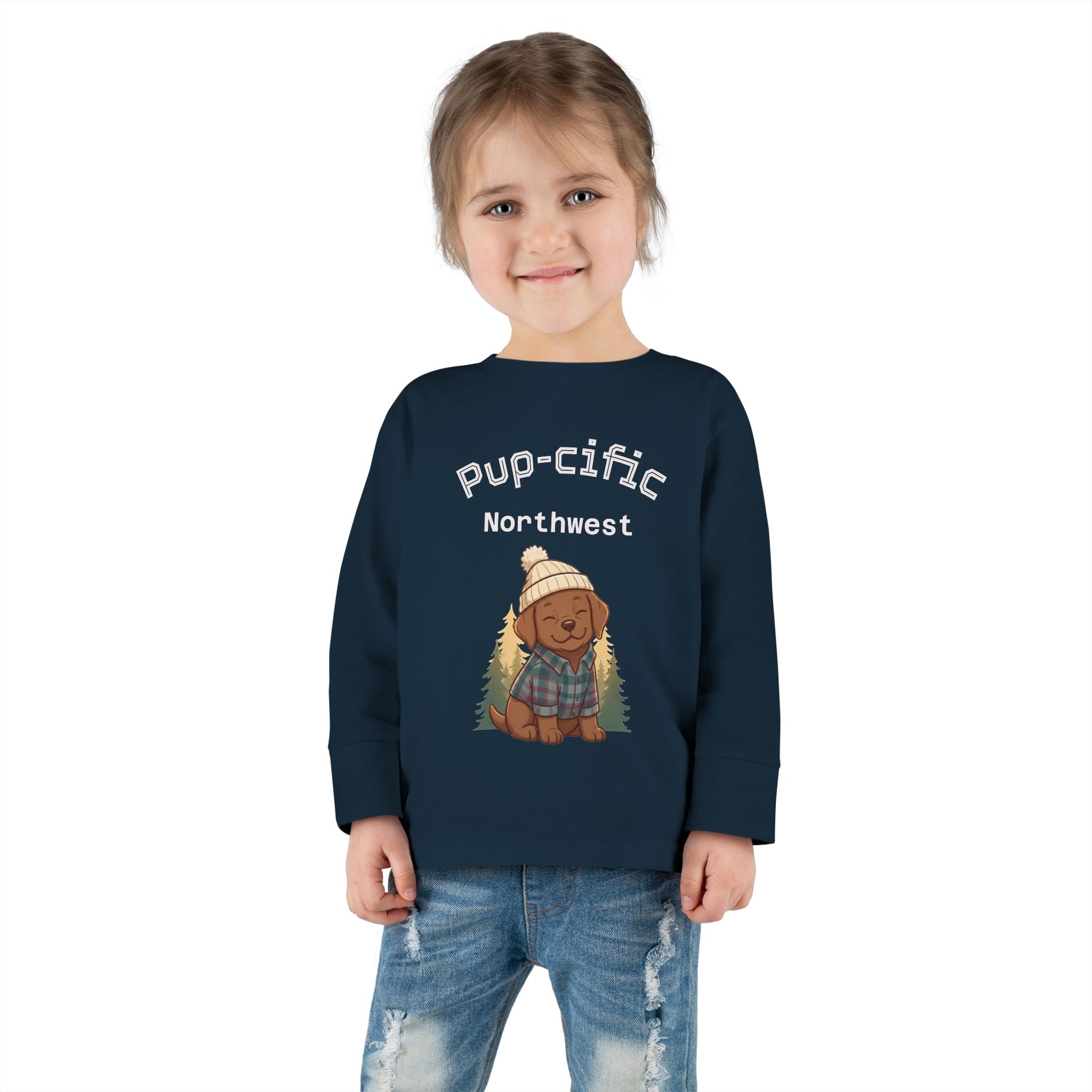 Toddler Long Sleeve Tee - Pup-cific Northwest Cozy puppy