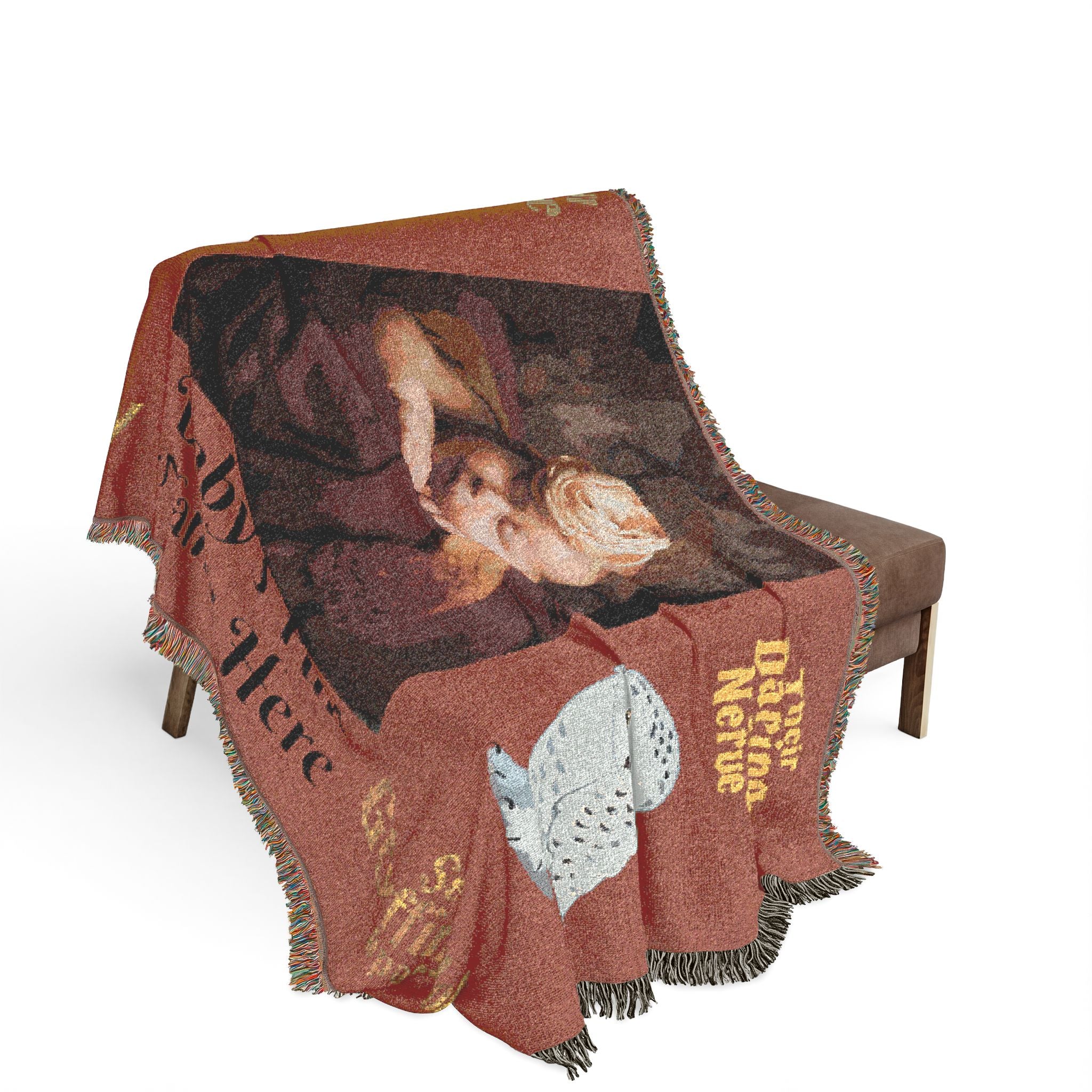 Personalized Woven Blanket — Custom Name and photo, Cozy Nursery Keepsake with Gryffindor Motifs