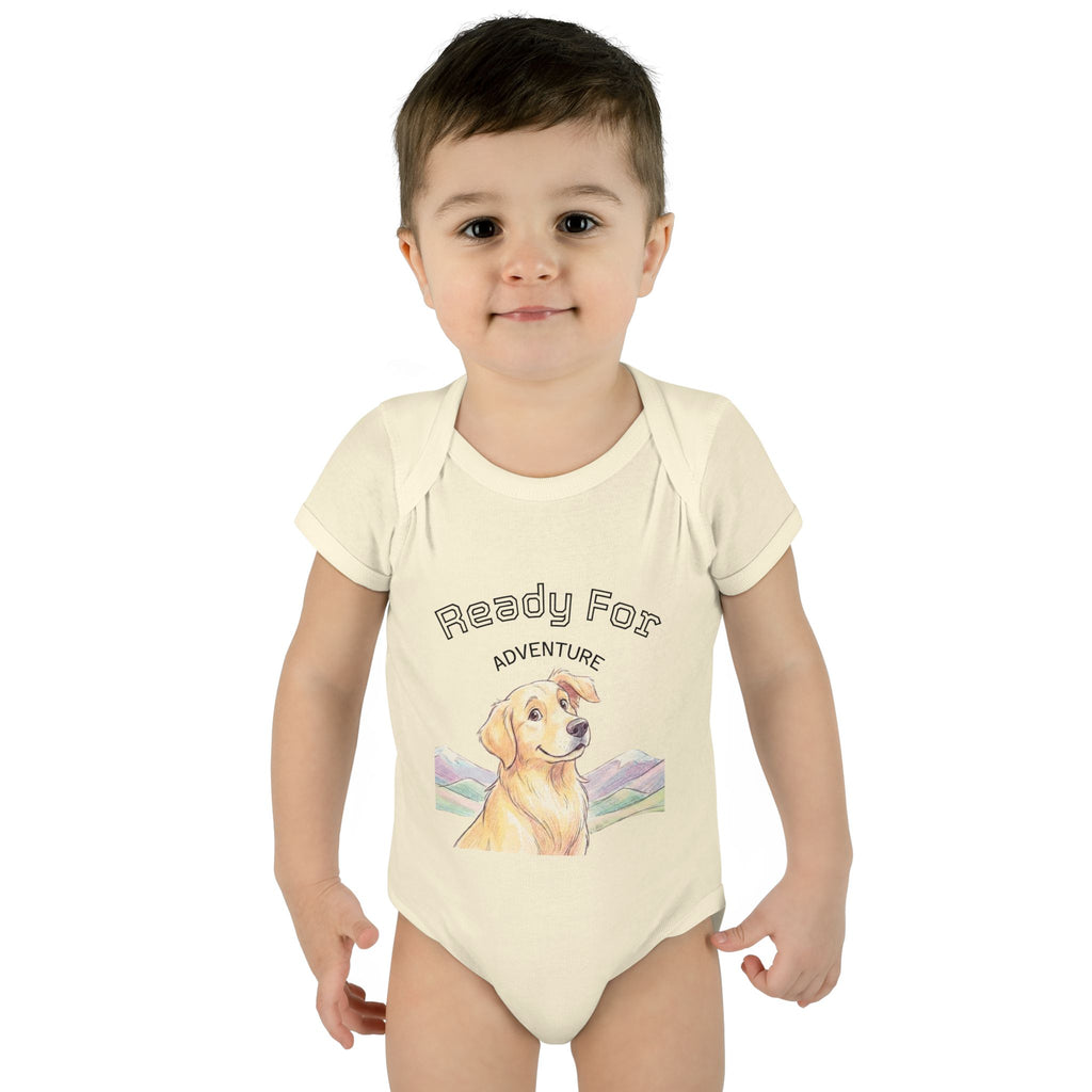 Ready for Adventure Baby Bodysuit — Golden Retriever Puppy Graphic Infant Onesie