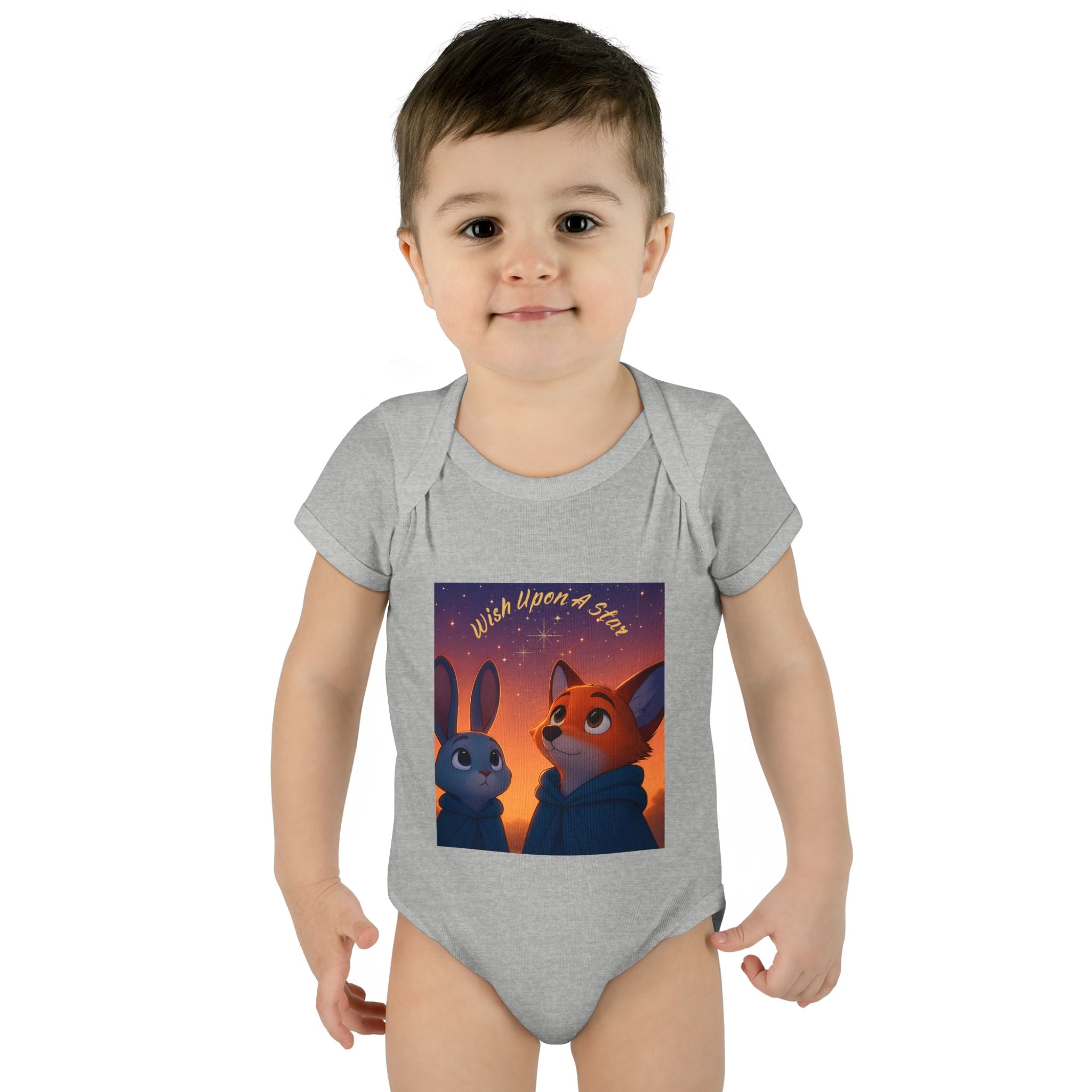 Baby Bodysuit - 'Wish Upon a Star' Fox & Bunny Night Sky Infant Onesie
