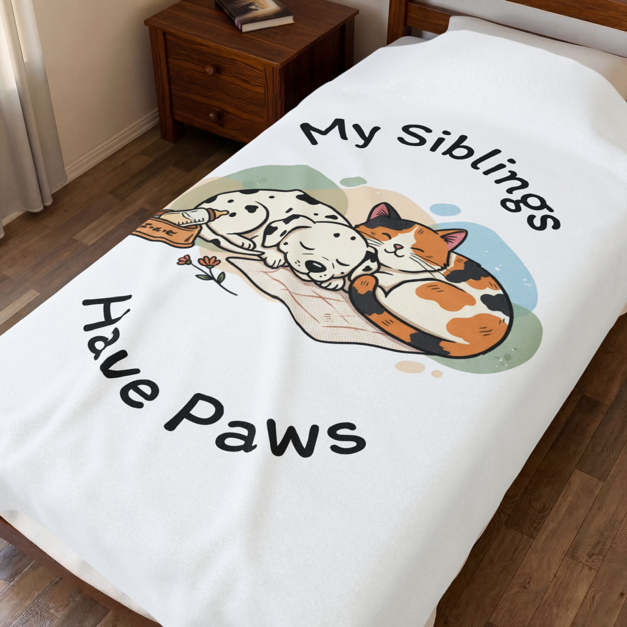 My Siblings Have Paws Velveteen Plush Blanket – Cute Dog & Cat Pet Lover Throw