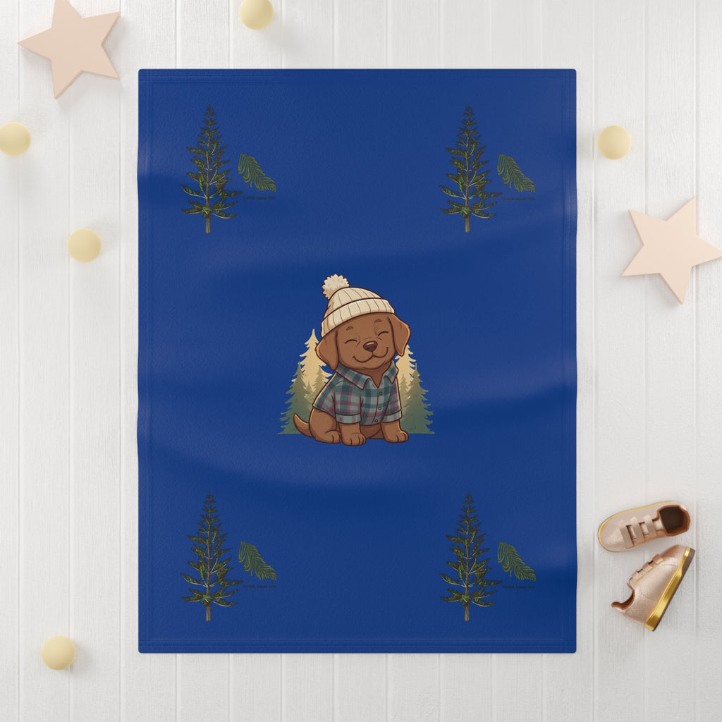 Woodland Puppy Fleece Baby Blanket — Cozy Camping PNW Design