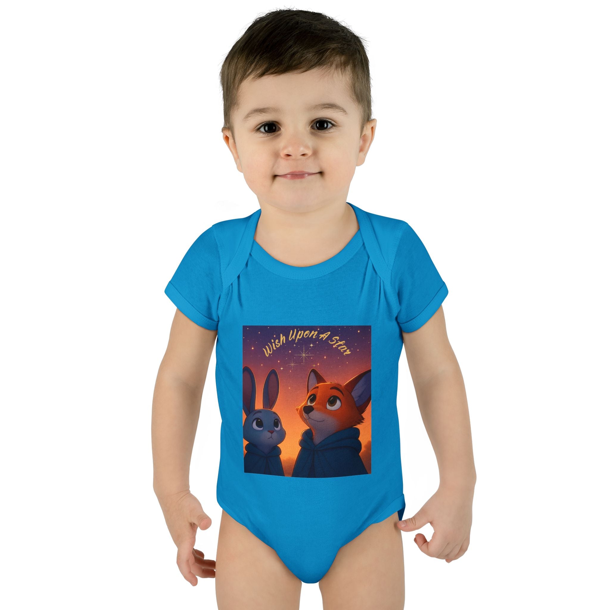 Baby Bodysuit - 'Wish Upon a Star' Fox & Bunny Night Sky Infant Onesie