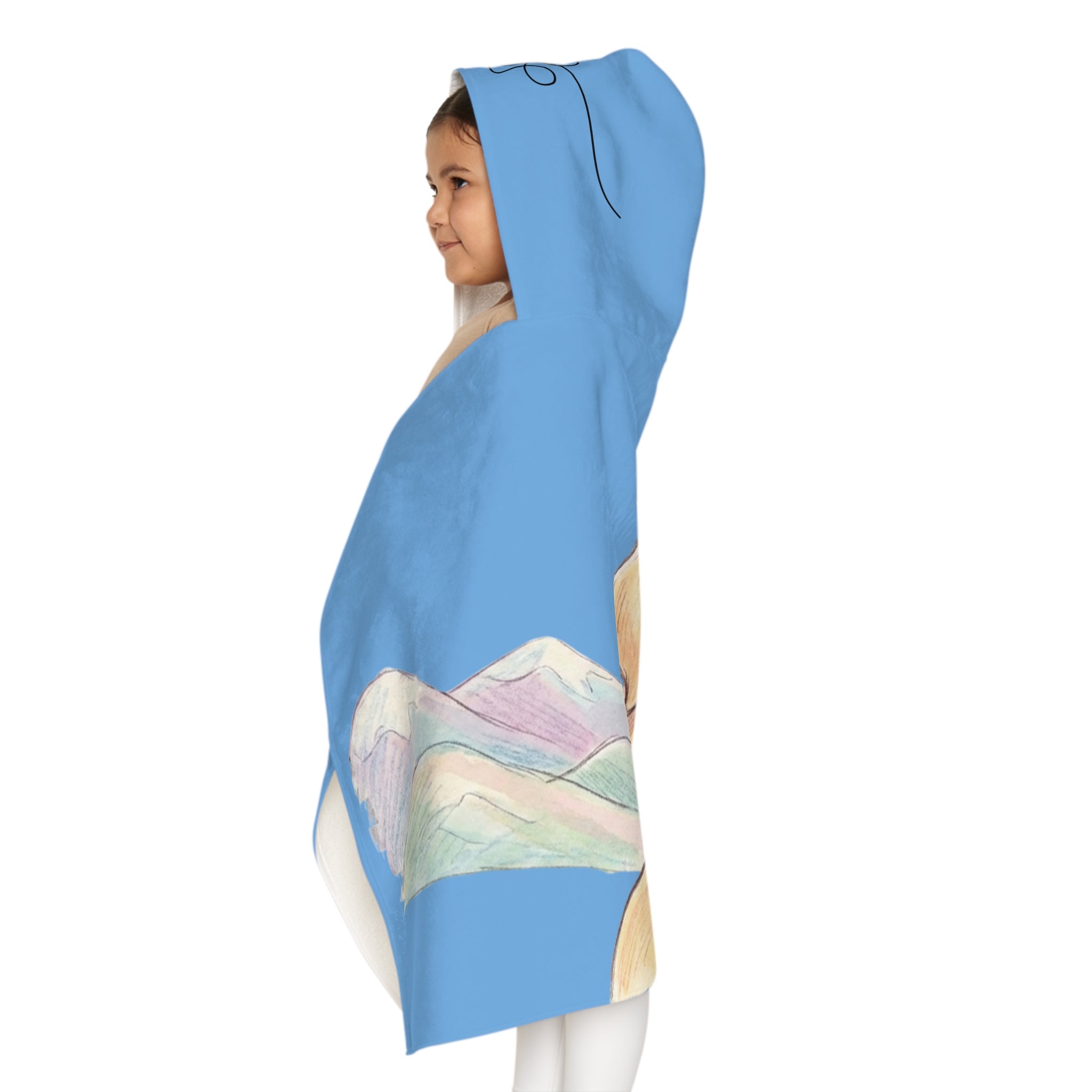 Youth Hooded Towel - Golden Retriever Puppy with Mountains Kids Beach & Bath Towel
