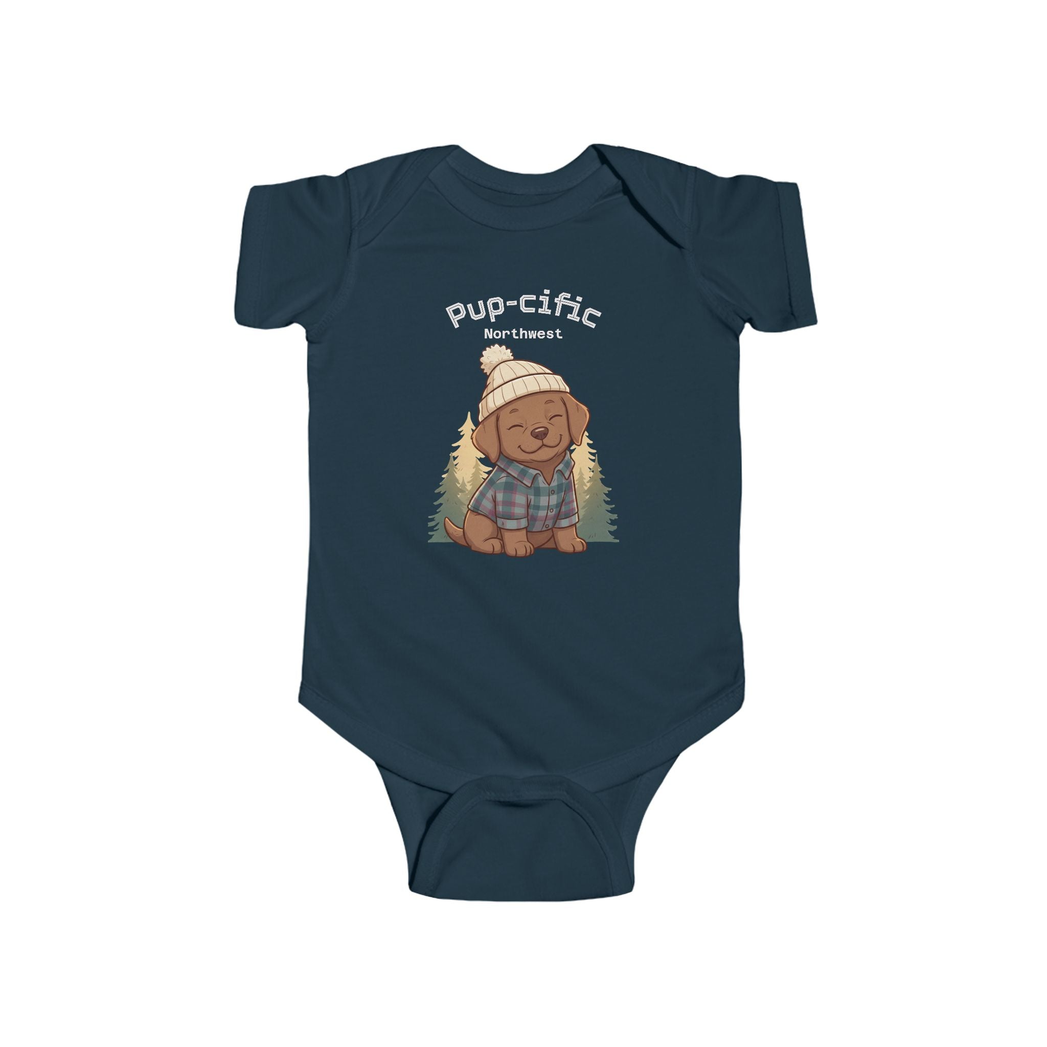 Cozy PNW Puppy Illustration Infant Bodysuit | Woodland Camping Tee