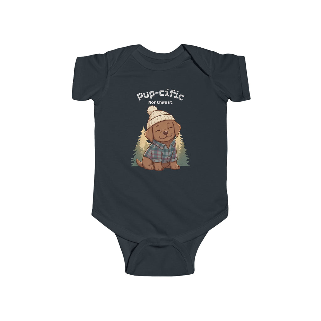 Cozy PNW Puppy Illustration Infant Bodysuit | Woodland Camping Tee
