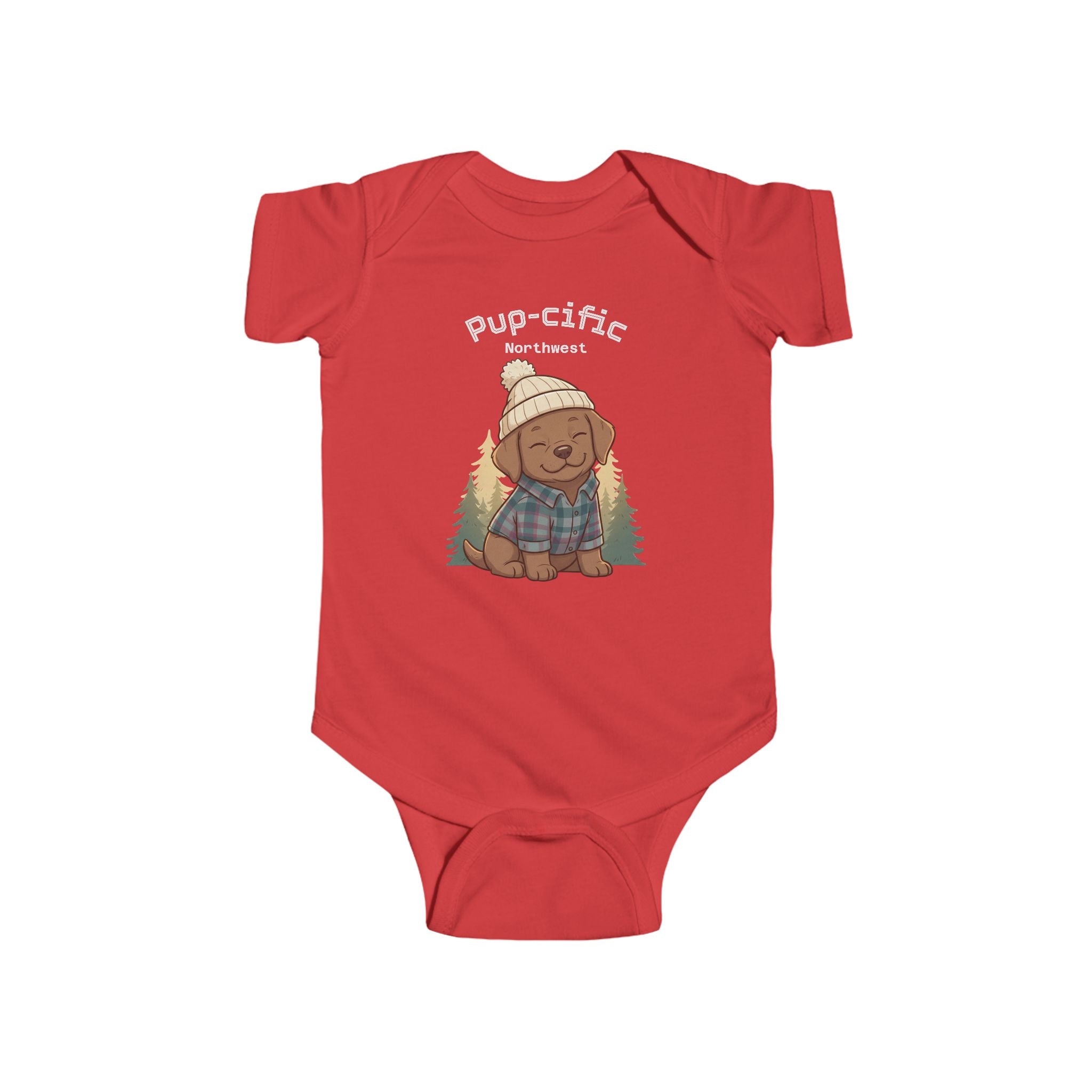 Cozy PNW Puppy Illustration Infant Bodysuit | Woodland Camping Tee