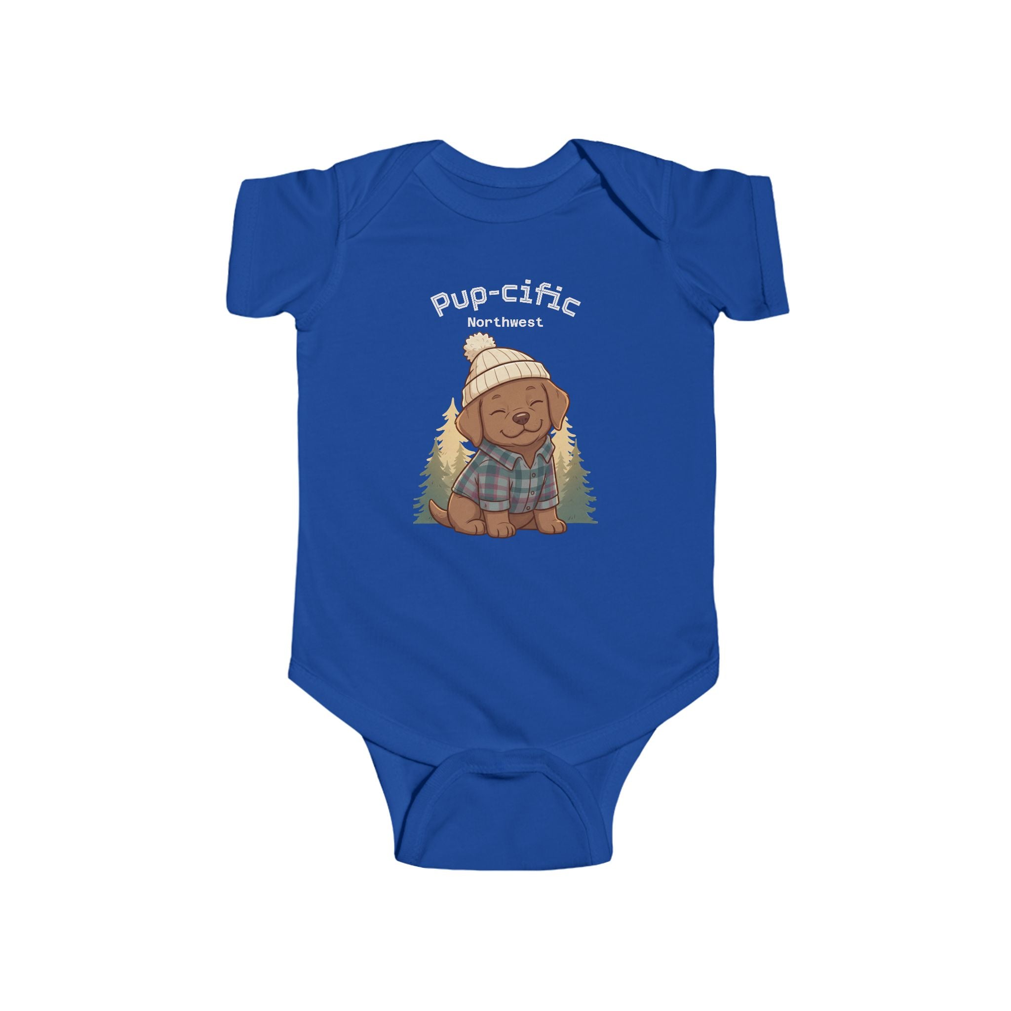 Cozy PNW Puppy Illustration Infant Bodysuit | Woodland Camping Tee