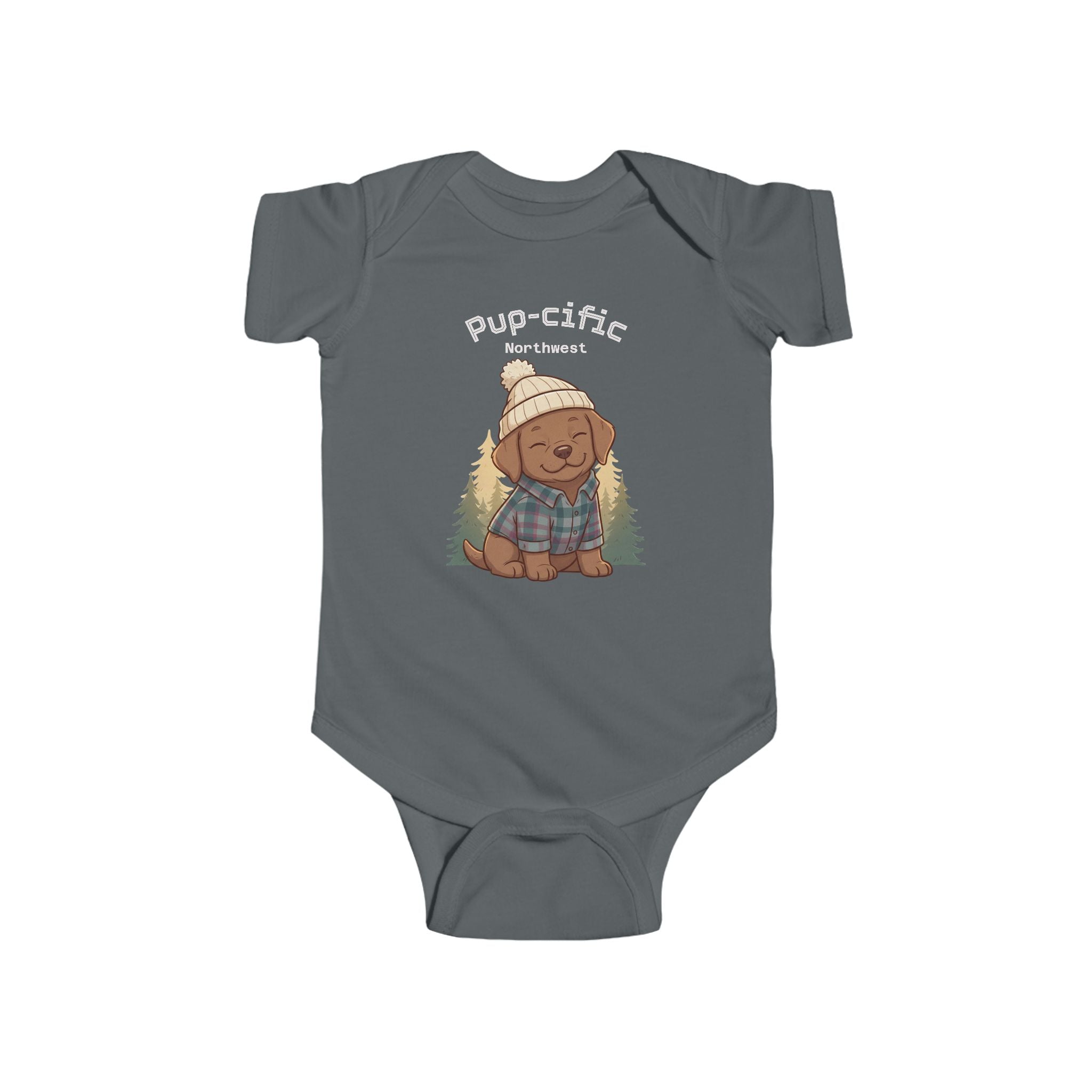 Cozy PNW Puppy Illustration Infant Bodysuit | Woodland Camping Tee