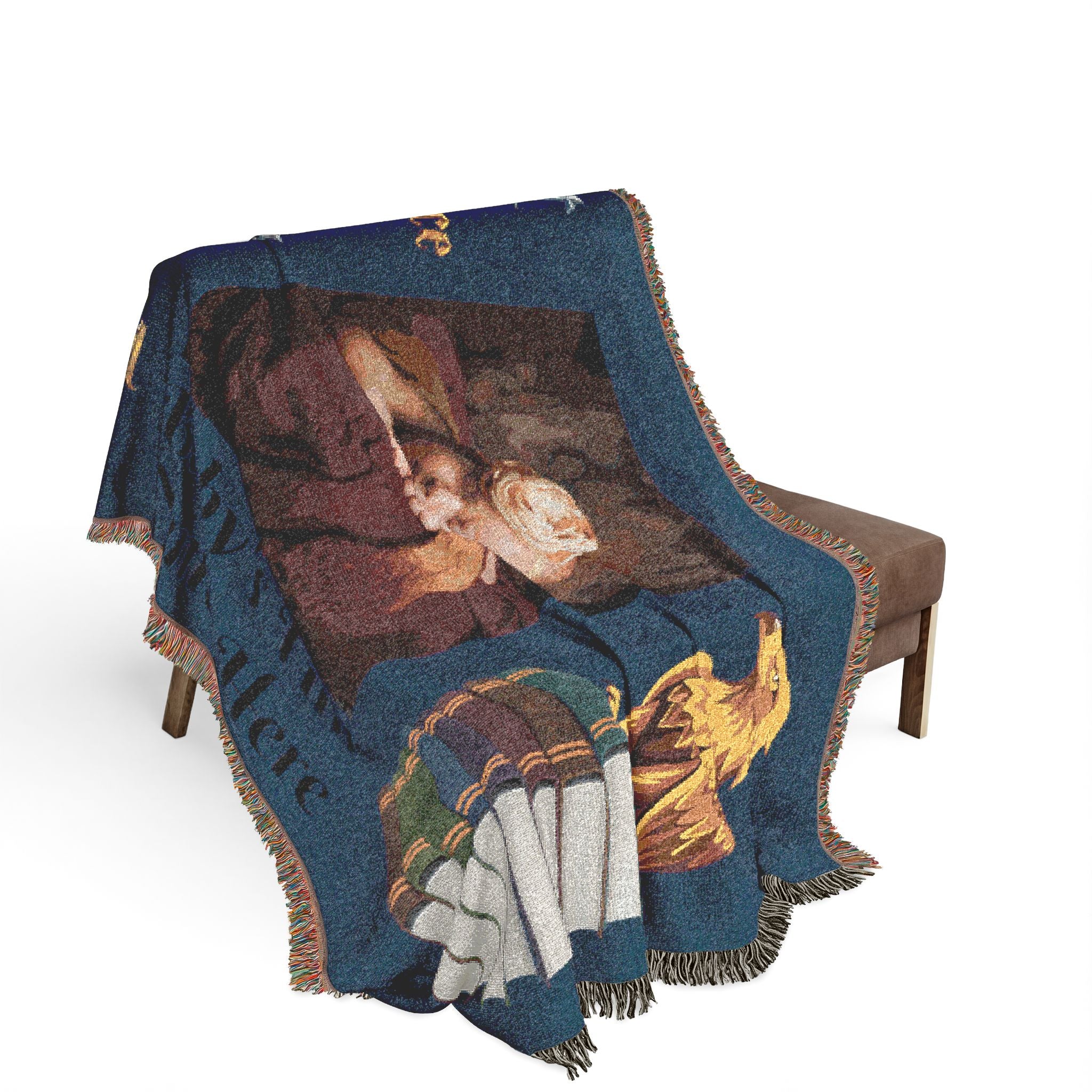 Woven Blanket - 'Wit Intelligence Creativity Wisdom' Library Raven Throw - customize photo and name
