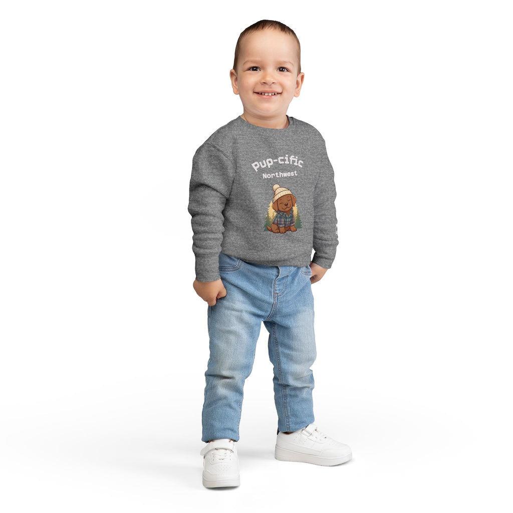 Pup-cific Northwest Toddler Sweatshirt — Cute Cozy Puppy Graphic
