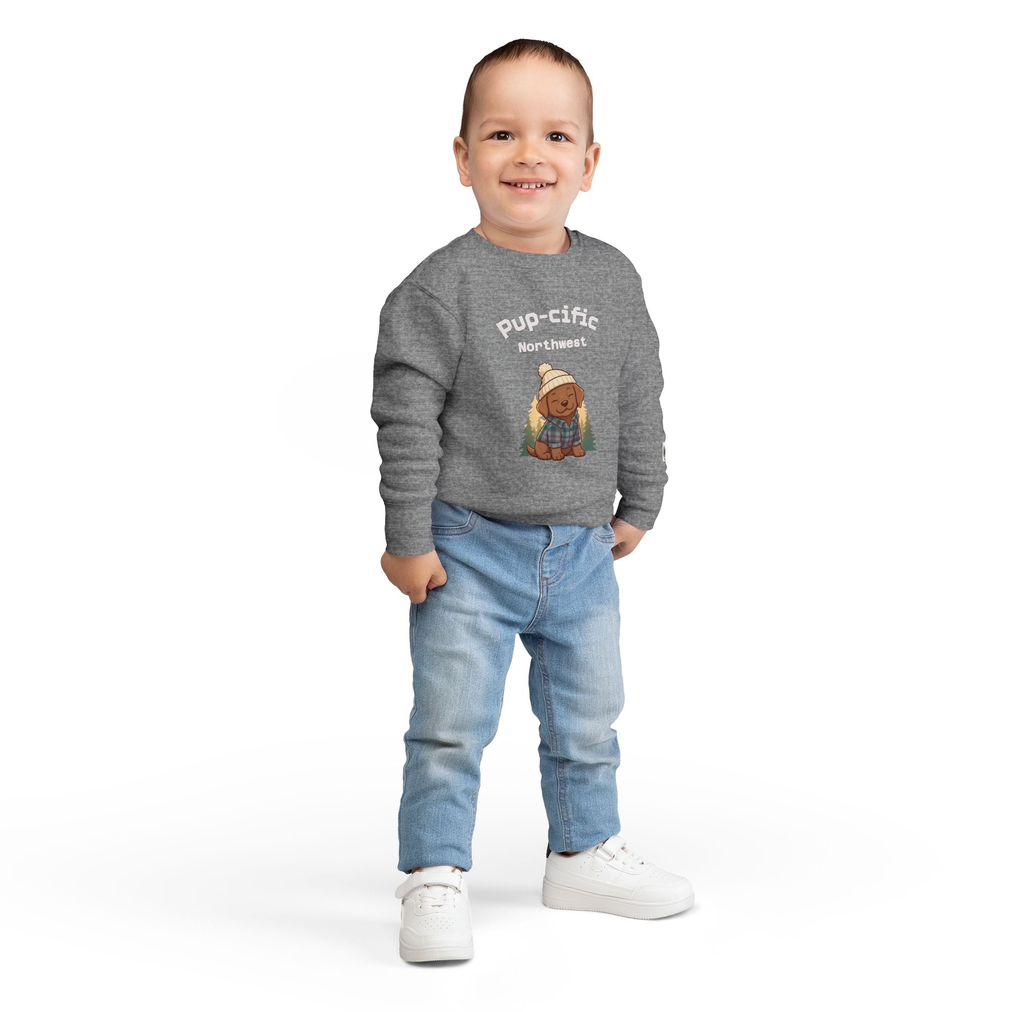 Pup-cific Northwest Toddler Sweatshirt — Cute Cozy Puppy Graphic
