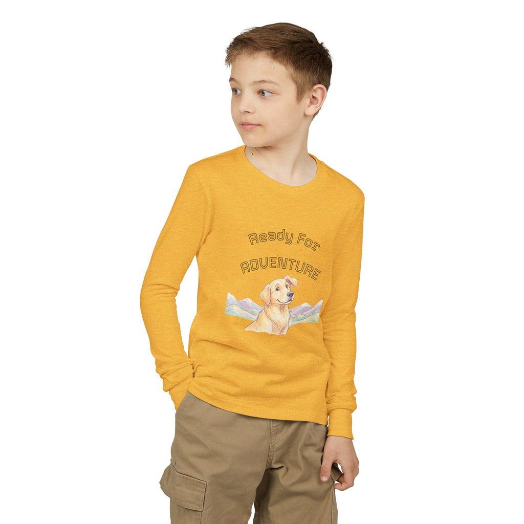 Youth Long Sleeve Tee — "Ready for Adventure" Golden Retriever Kids Shirt