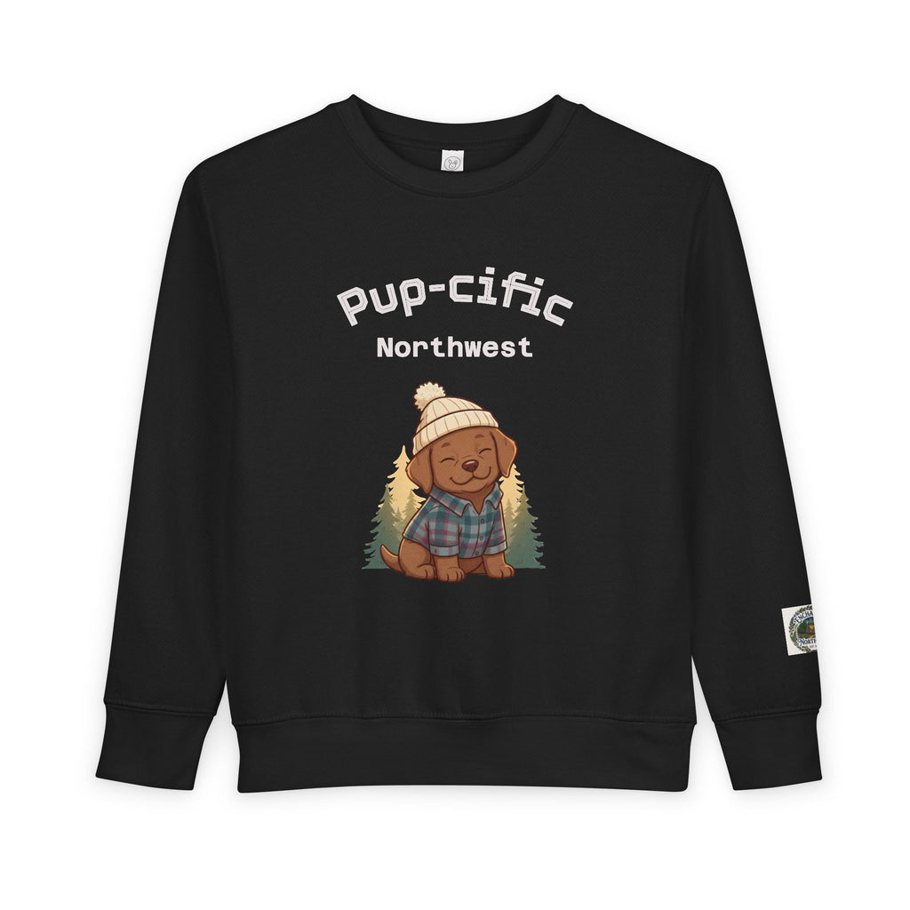 Pup-cific Northwest Toddler Sweatshirt — Cute Cozy Puppy Graphic