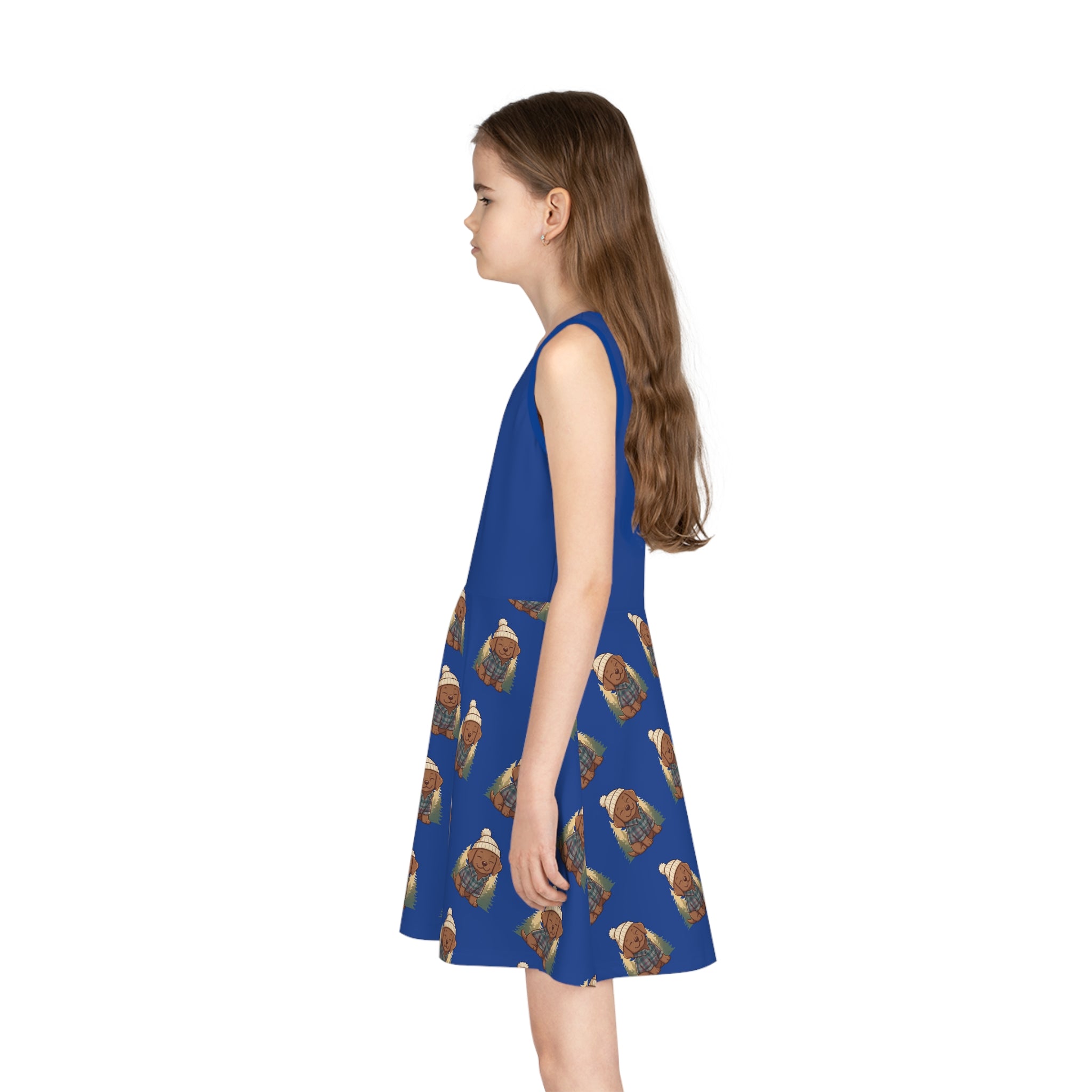 Girls' Sundress — Cozy puppy in Knit Hat All-Over Print